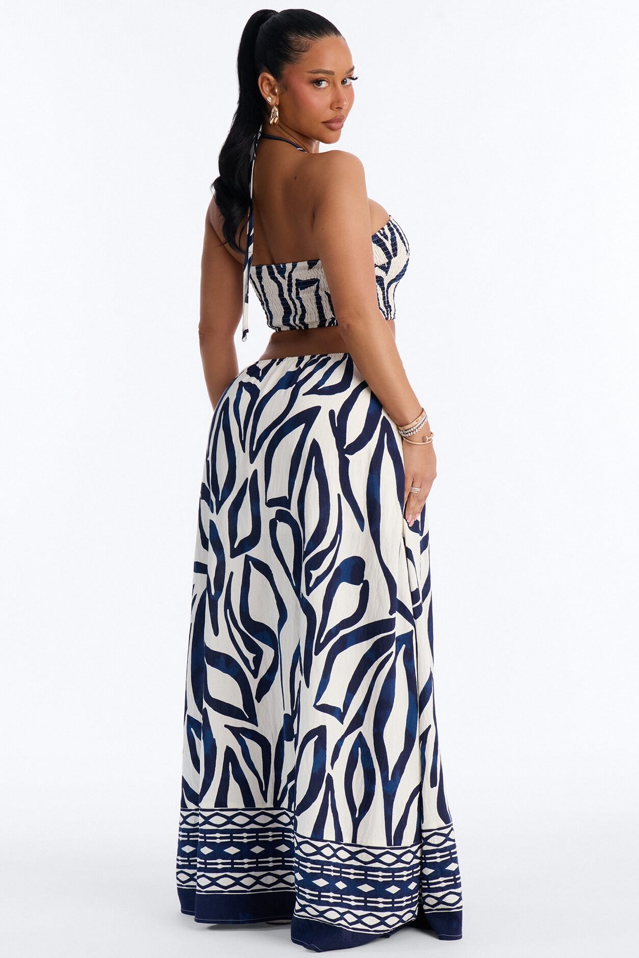 Hawaiian Islands Linen Maxi Dress - Navy