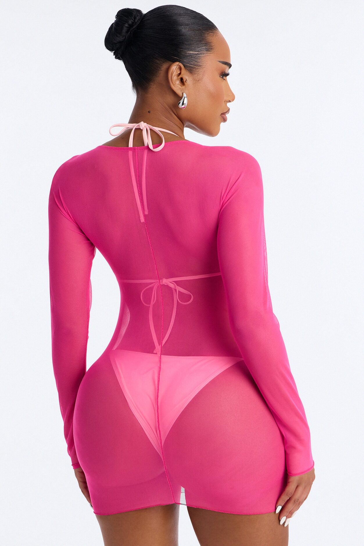 Find Your Groove Mesh Swim Cover Up Mini Dress - Hot Pink