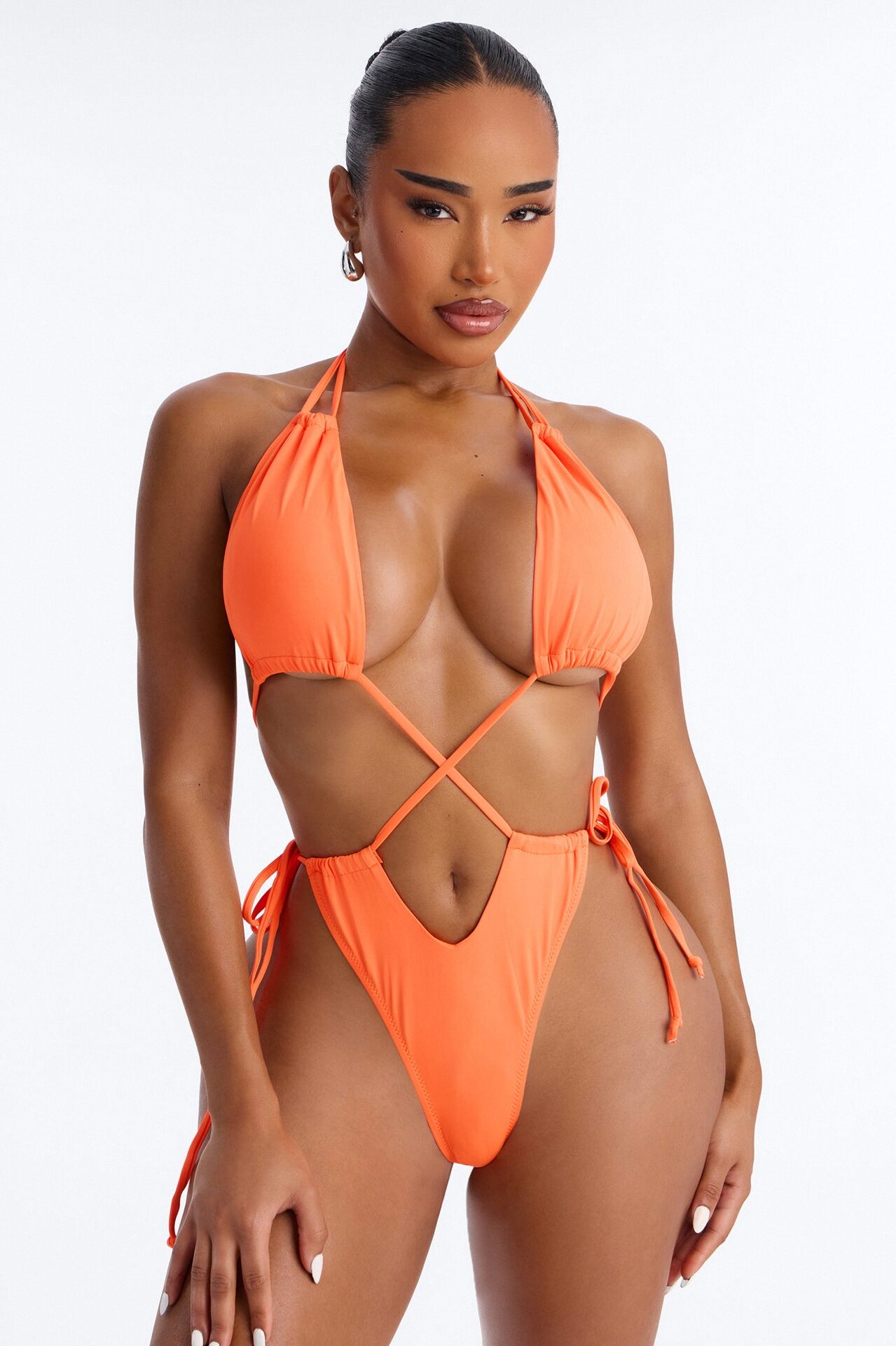 Sunrise Selfies Strappy One Piece Swimsuit - Neon Orange