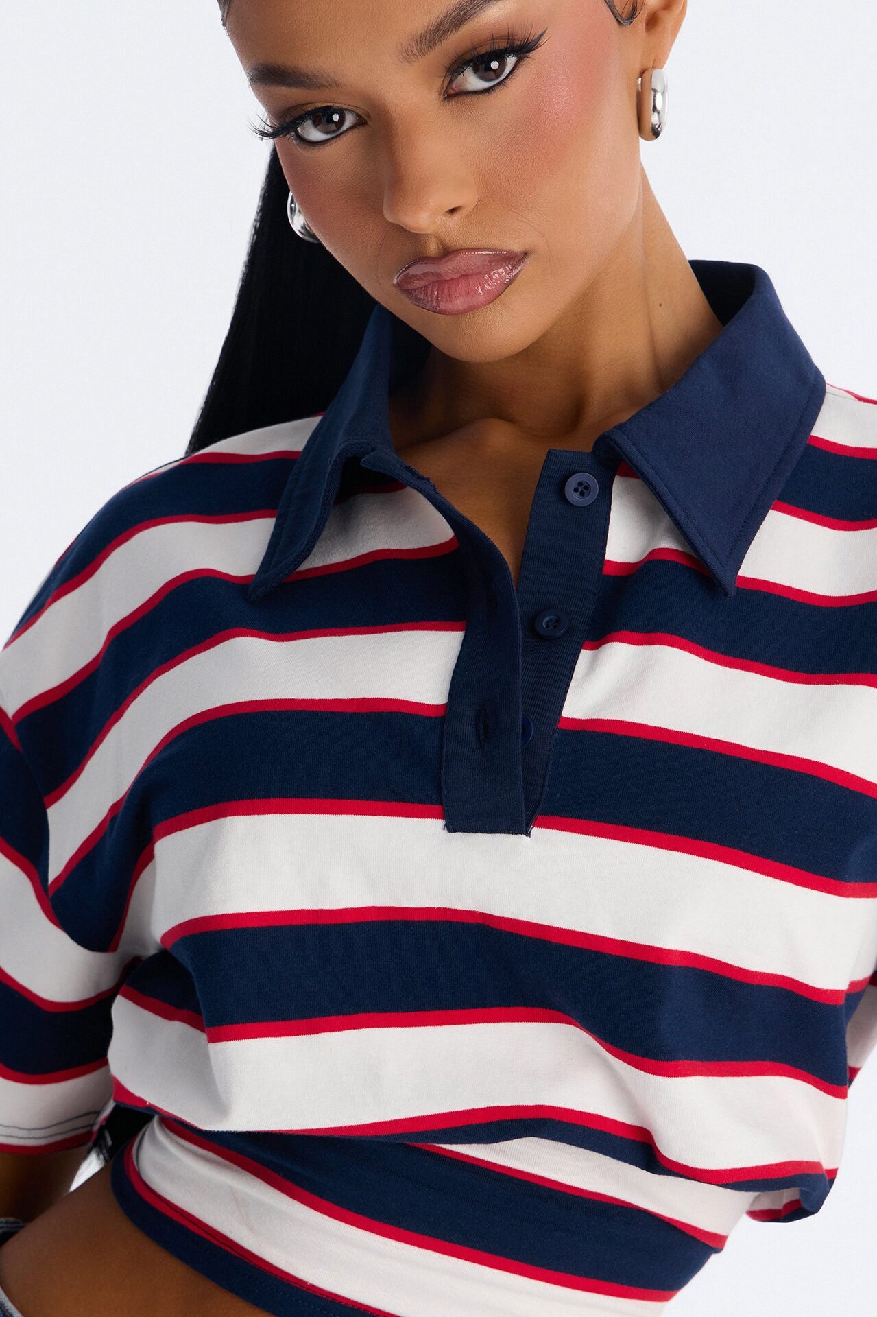 Caroline Striped Sinched Waist Short Sleeve Polo - Navy/combo