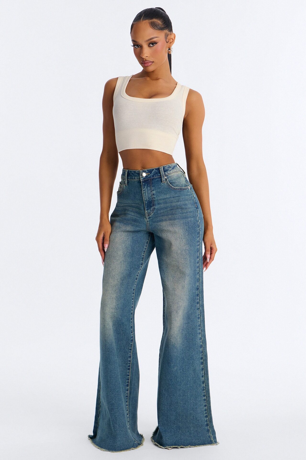 City Girl Stretch Wide Leg Jeans - Vintage Wash