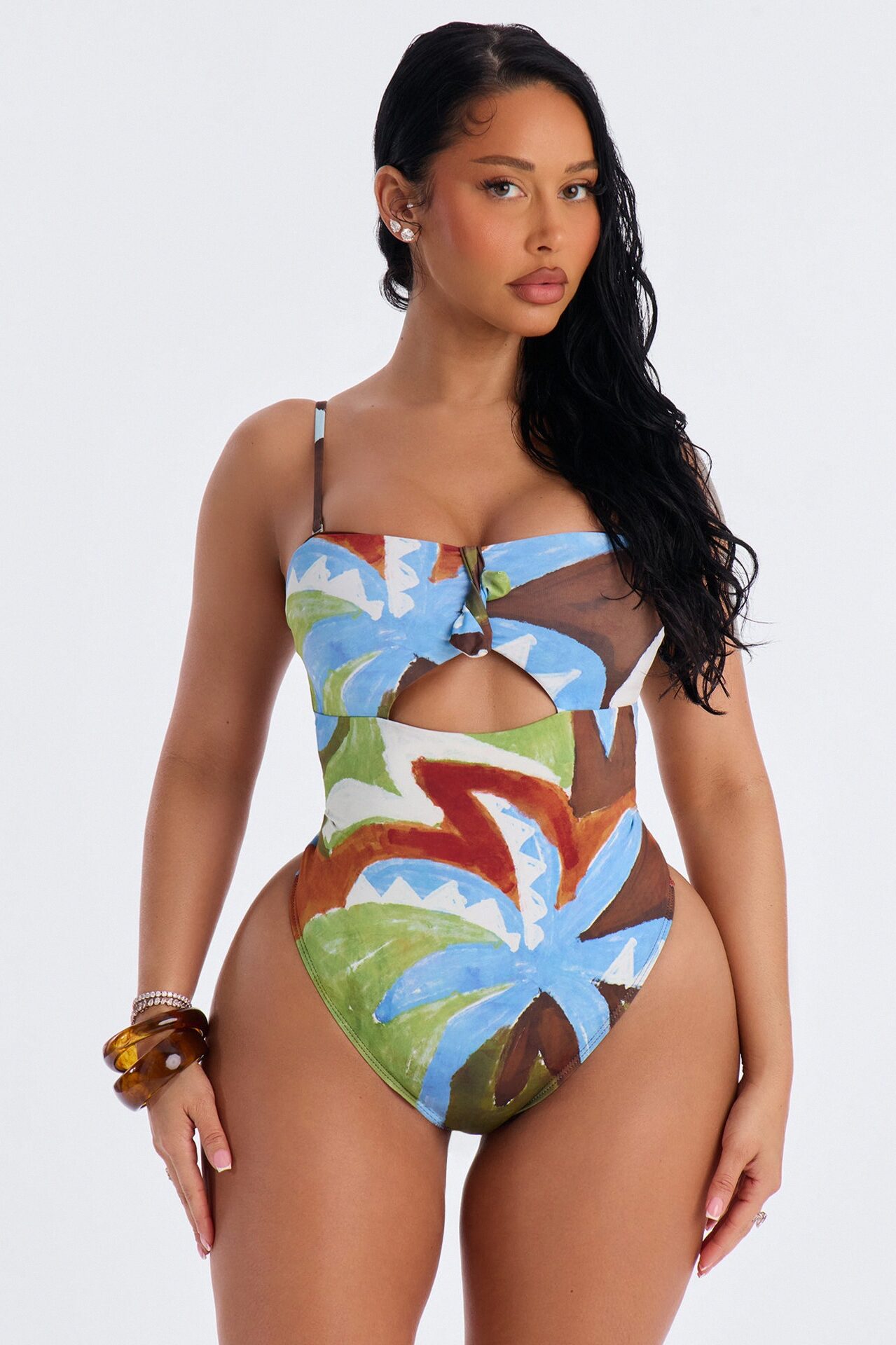 Sea You Never 1 Piece Tropical Strapless Swimsuit - Multi Color