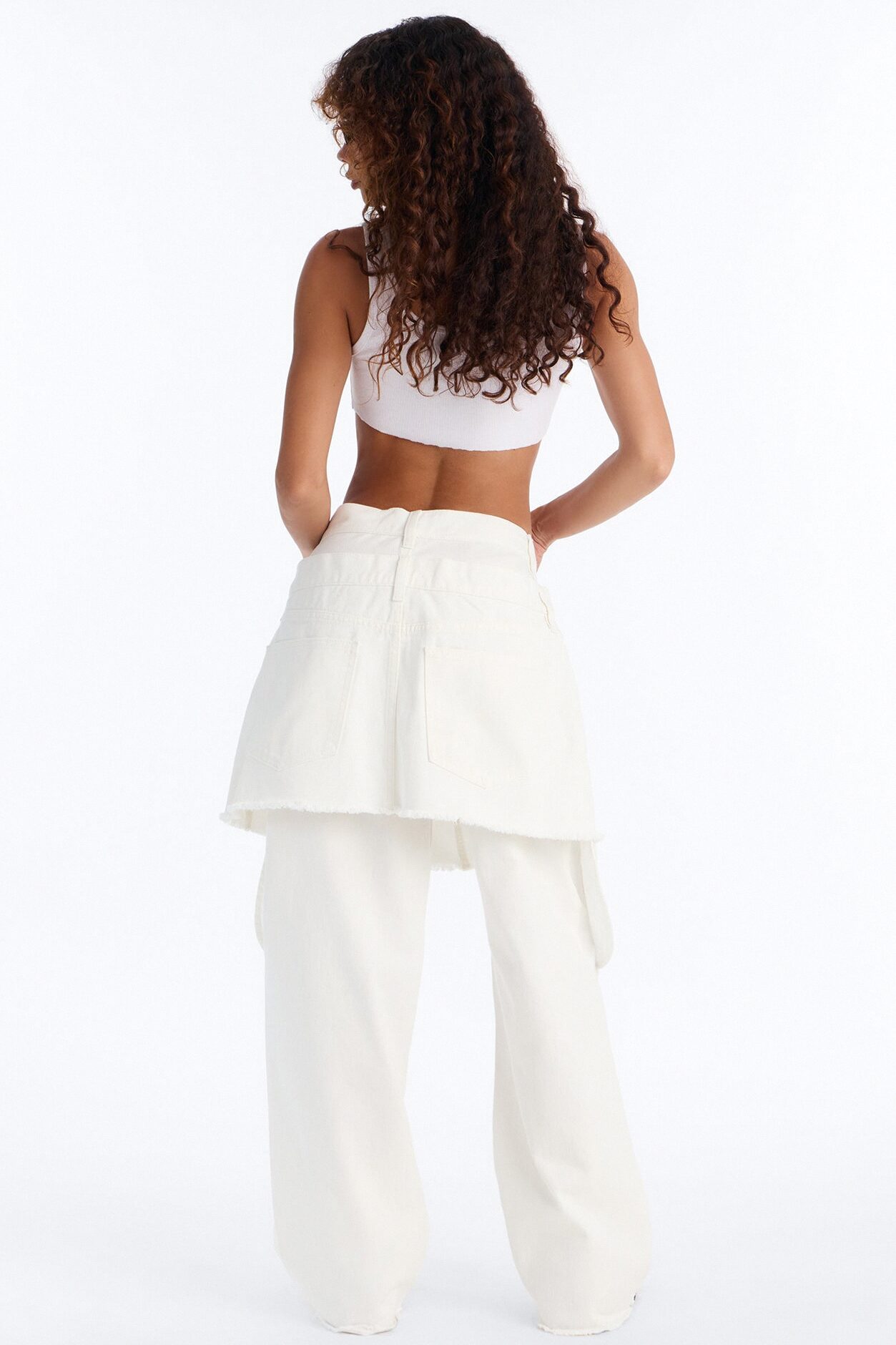 Afterparty Ripped Skirt Overlay Straight Leg Jeans - White