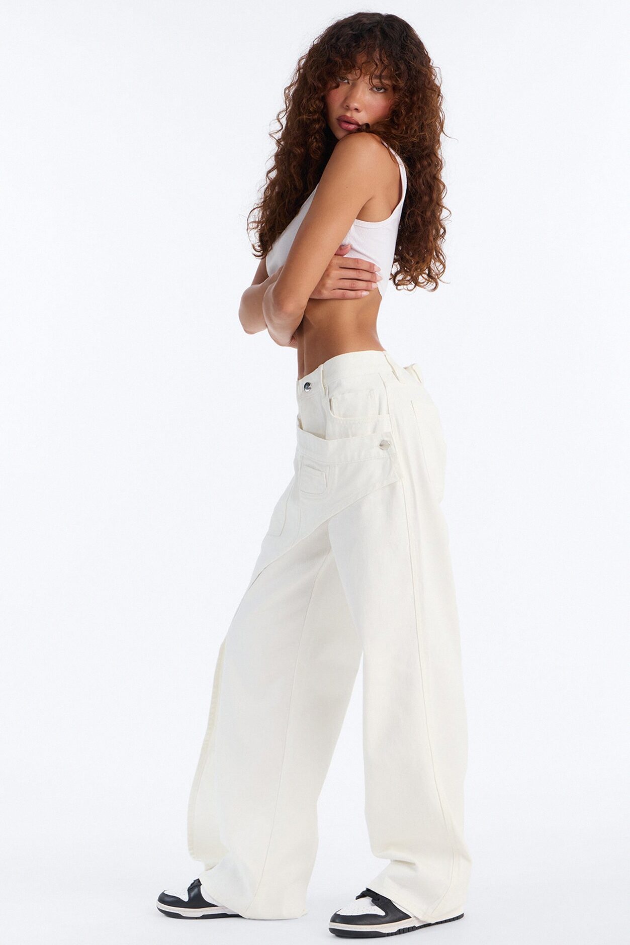 Grand Reveal Front Wrap Wide Leg Jeans - White