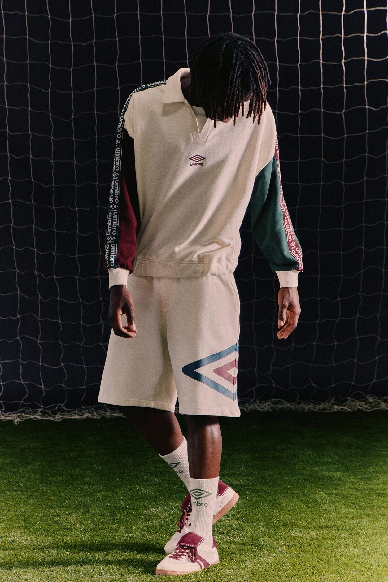 Umbro Colorblock French Terry Long Sleeve Polo - Cream/combo