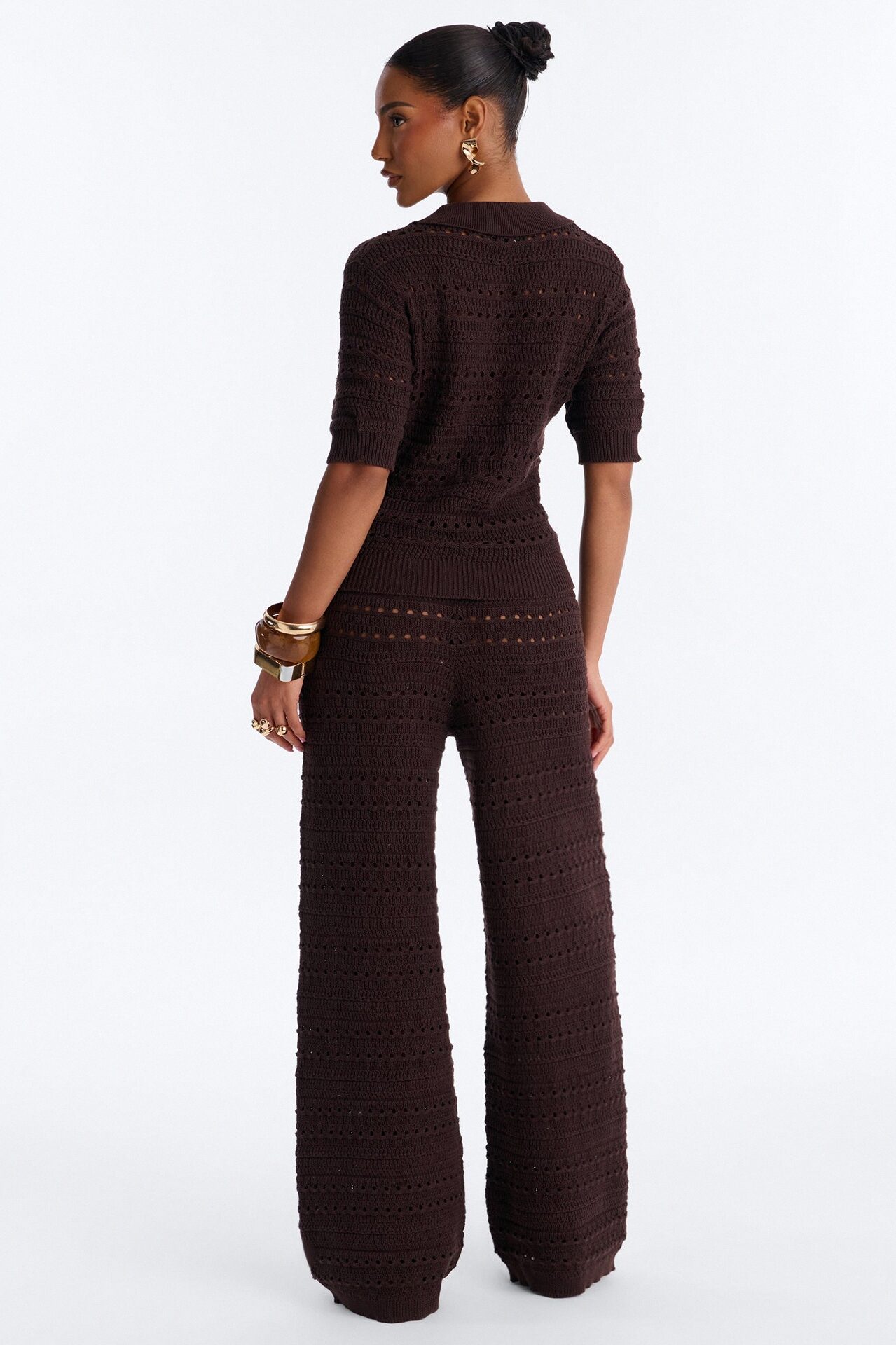 Riley Polo Crochet Pant Set - Chocolate