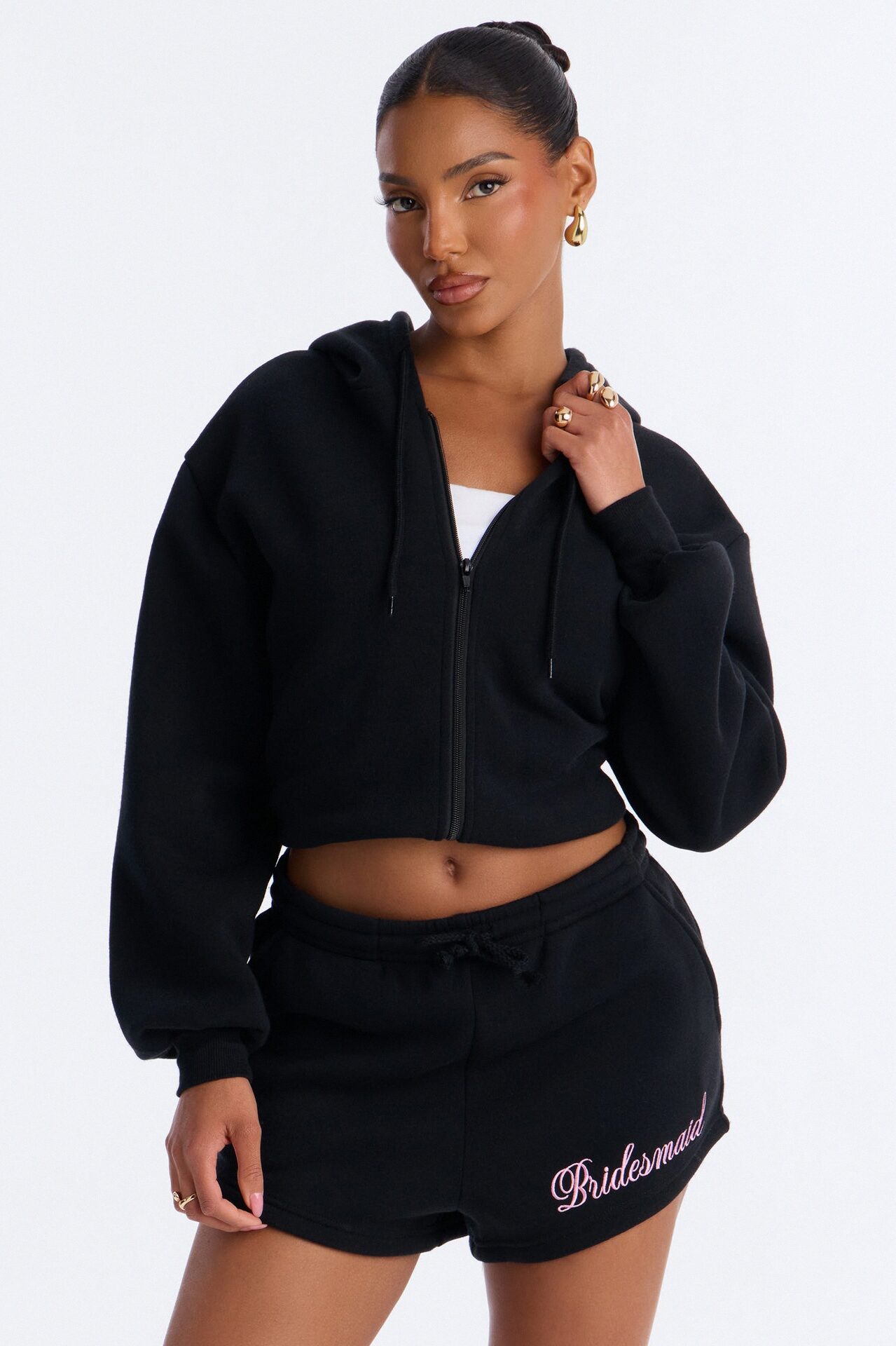 Bridesmaids Only Fleece Short Set - Black/Pink