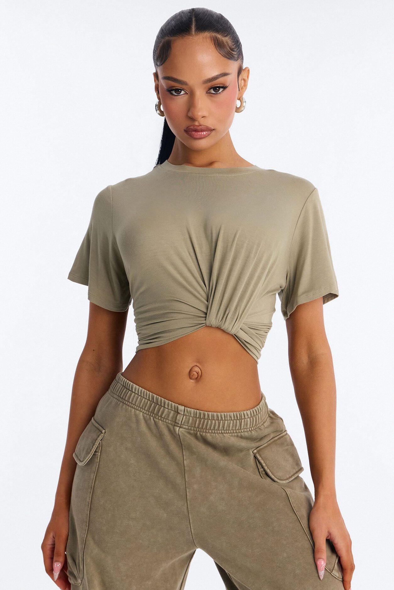 Mila Washed Cargo Pant Set - Olive