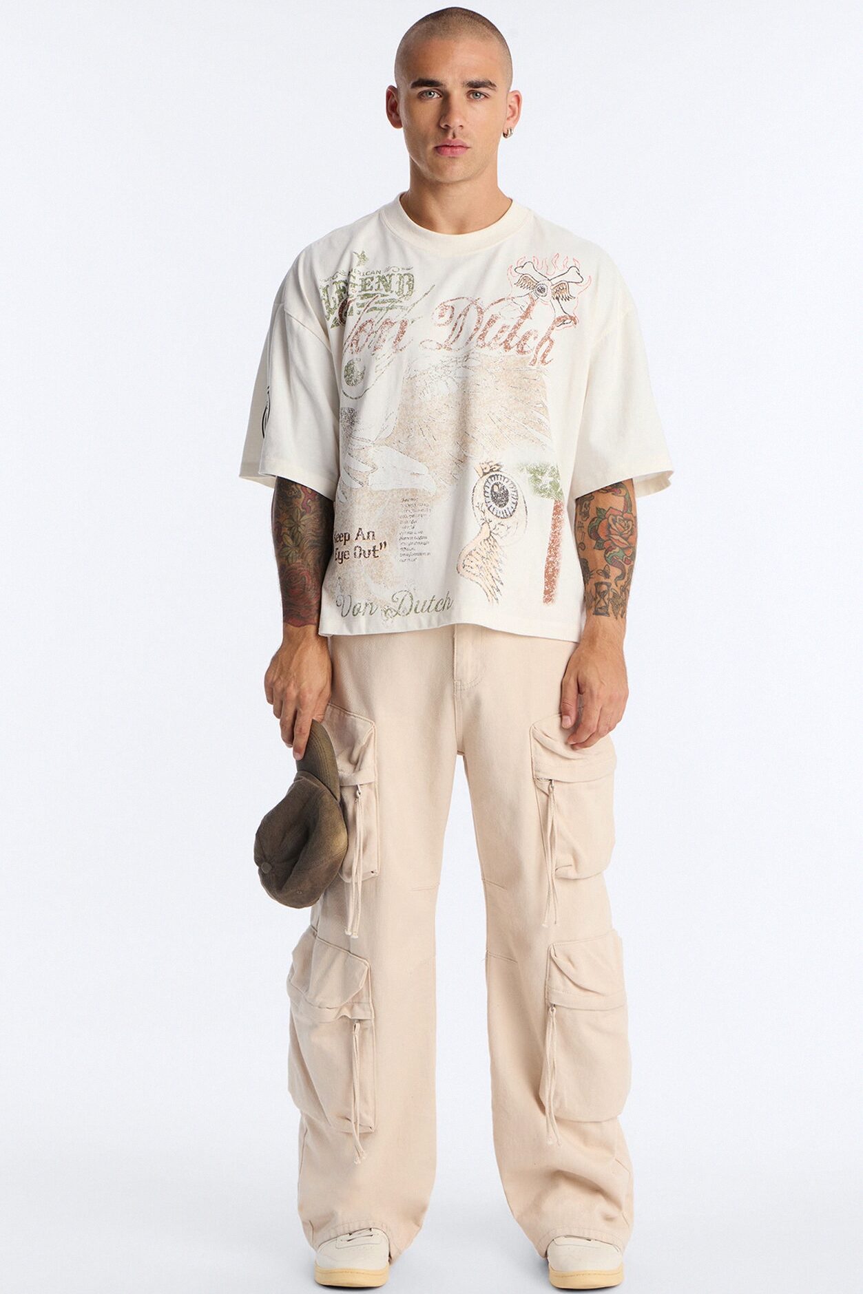 Von Dutch Collage Heavy Weight Boxy Short Sleeve Tee - Cream