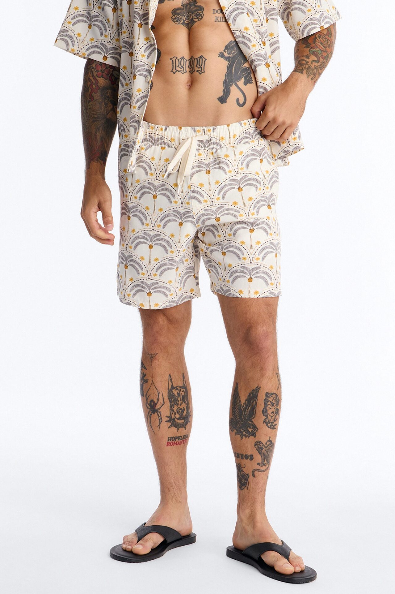 Palm Mandala Swim Trunk 7″ - Cream/combo