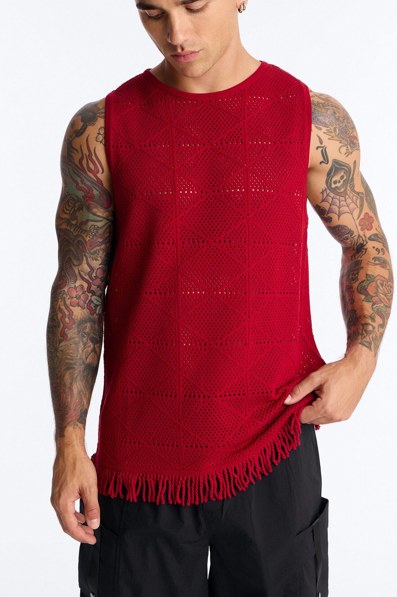 Cabana Tassel Fringe Tank - Red