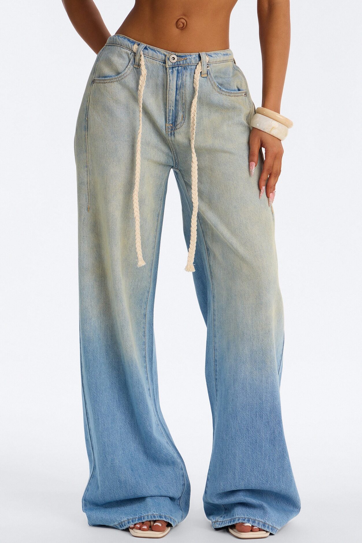 Rock The Boat Drawstring Baggy Jeans - Vintage Wash