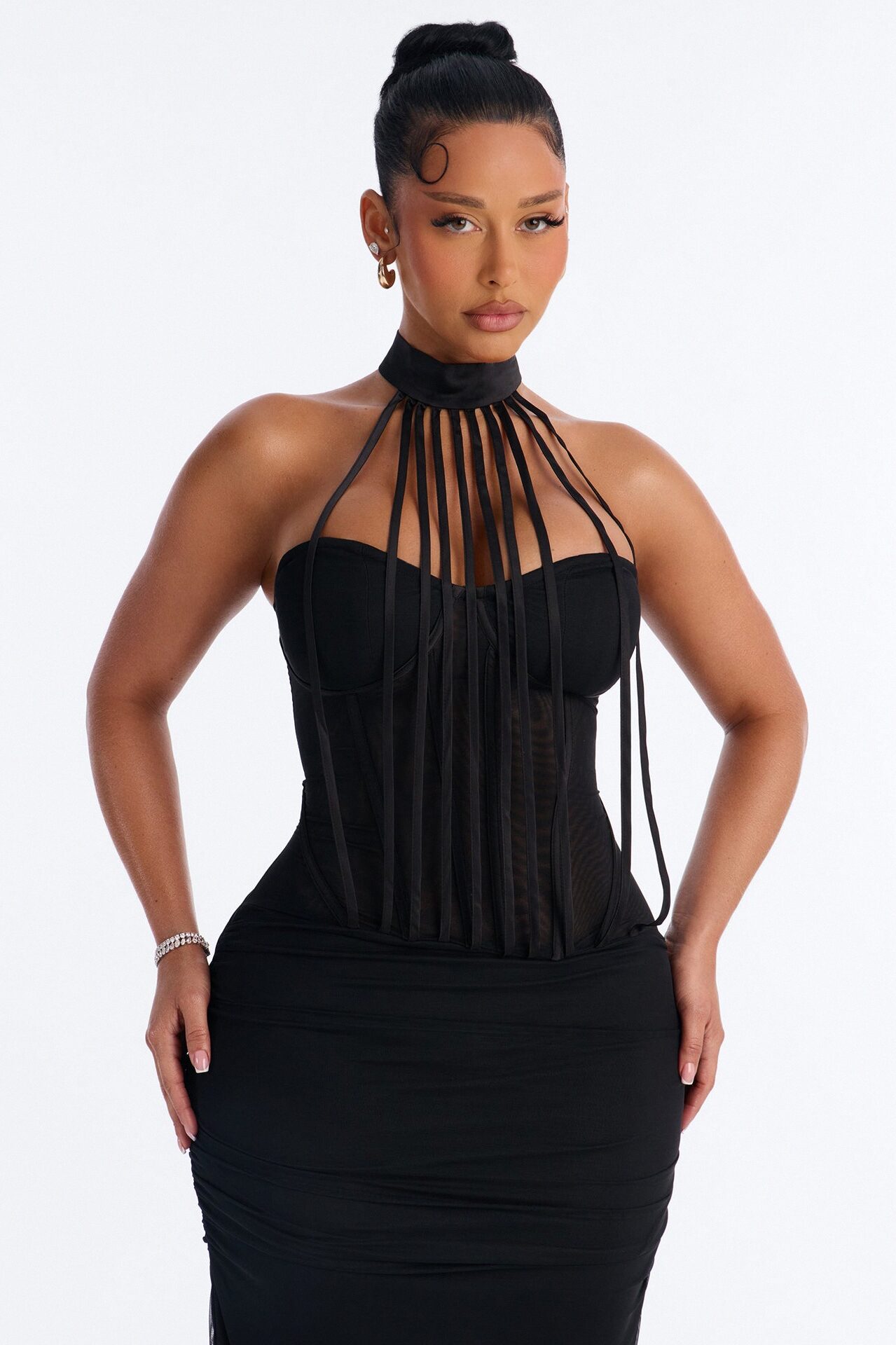Allison Sheer Corset Maxi Dress - Black