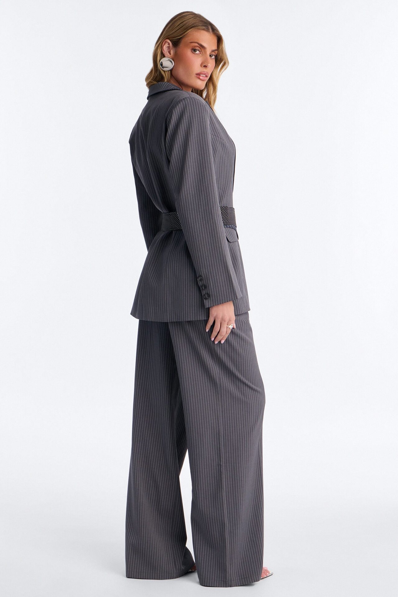 Corporate Couture Tie Belt 4 Piece Pant Set - Grey