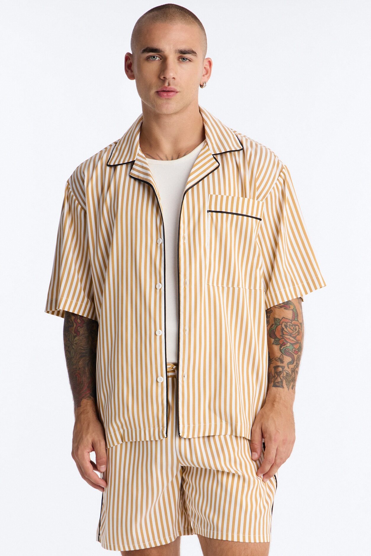 Cozy Night In Stripe Lounge Top - Gold/combo