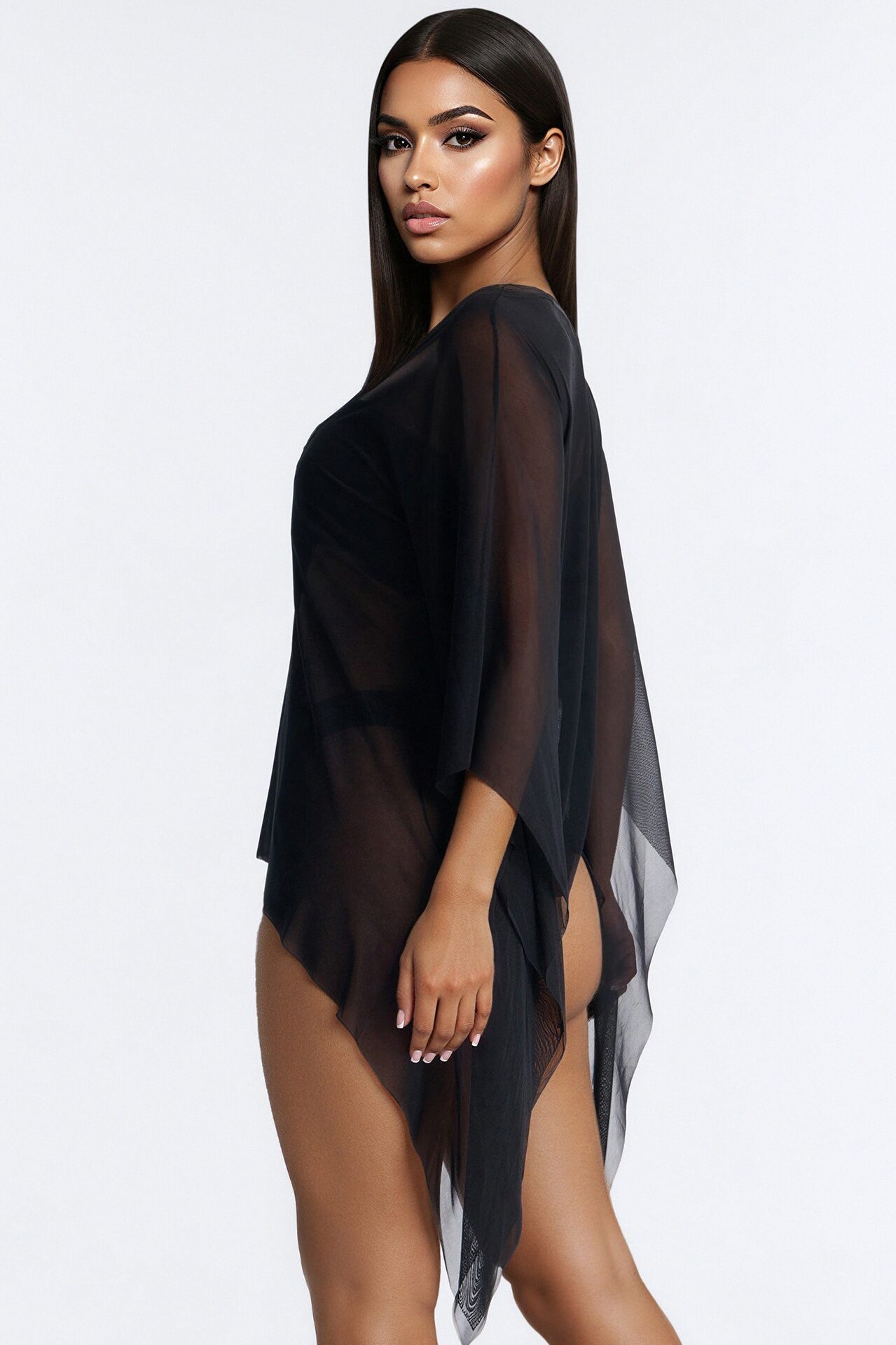 Cassidy Charm Chain Cover Up Cape Shrug - Black
