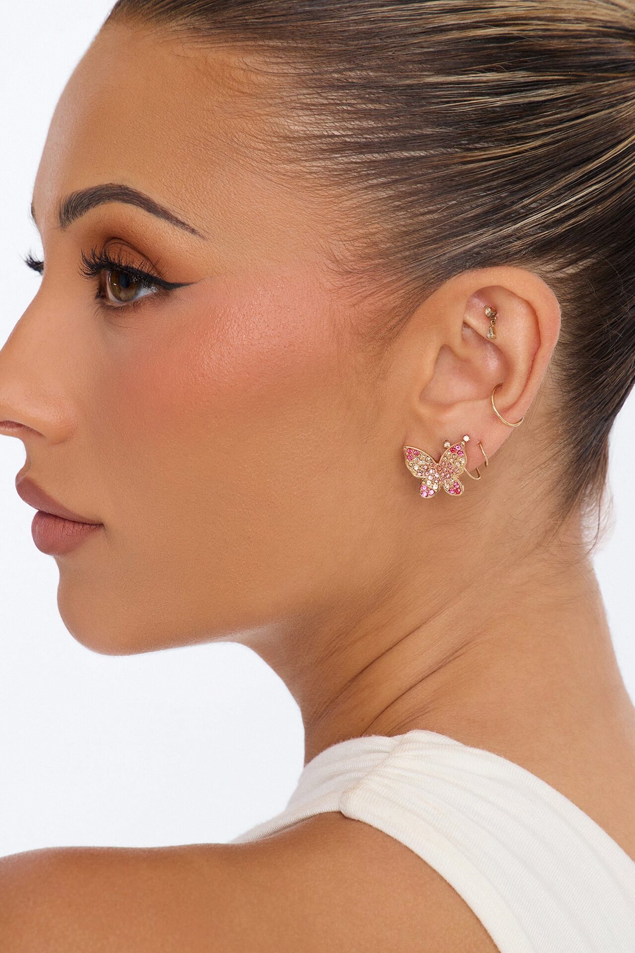Don't Leave Me Behind Butterfly Stud Earrings - Pink