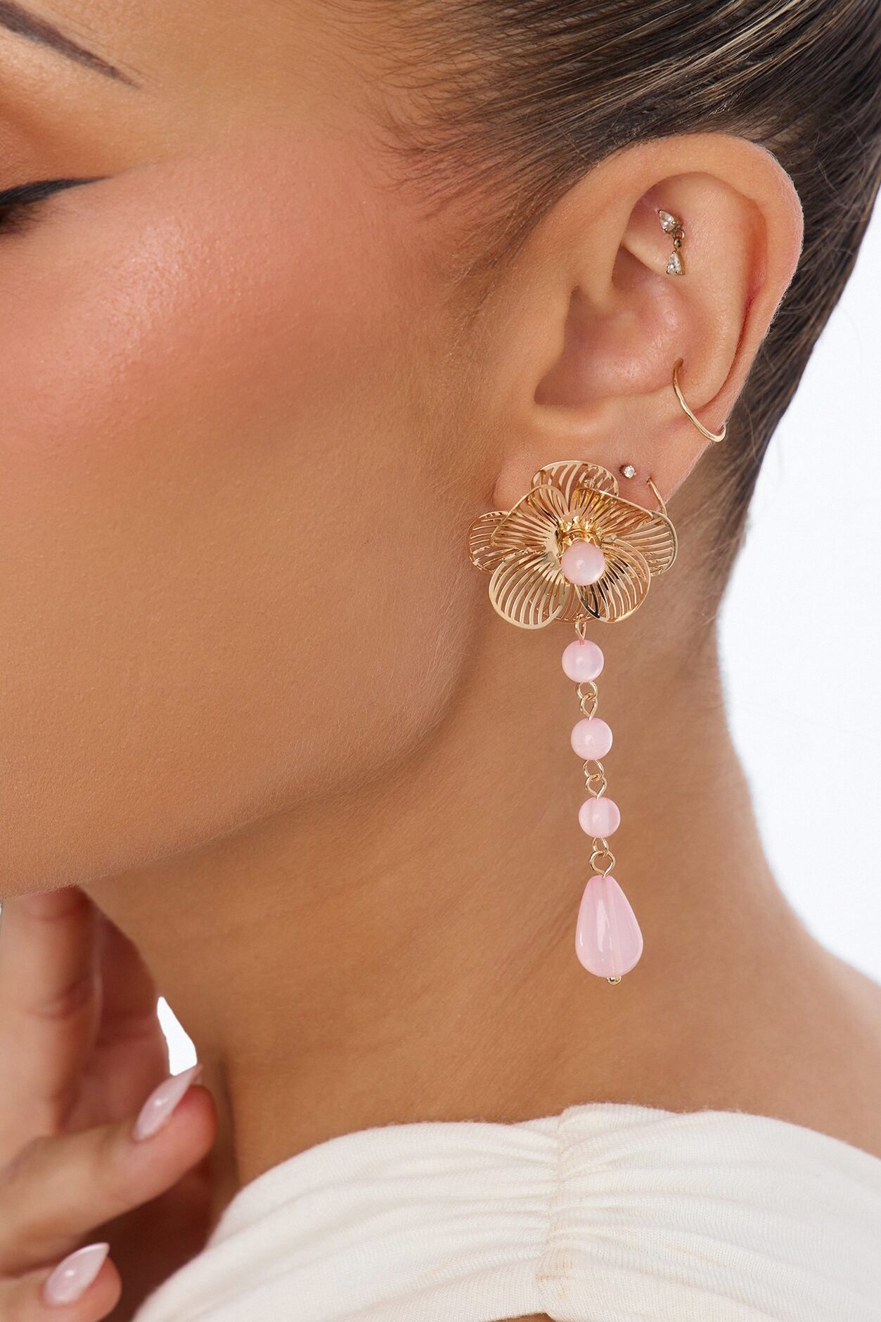 Roseveil Drop Earrings - Gold/Pink