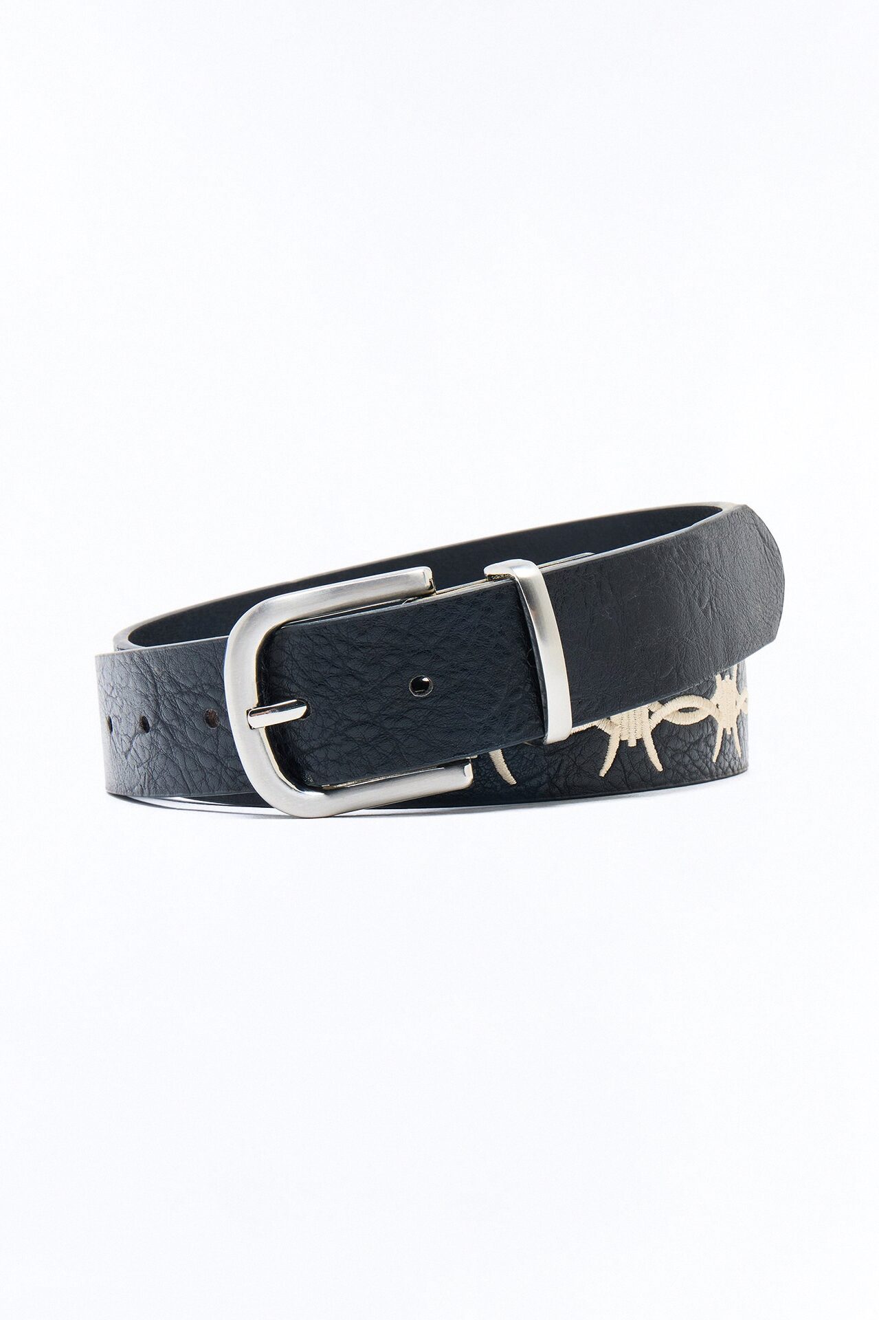 Contrast Patch Cut Out Faux Leather Belt - Black
