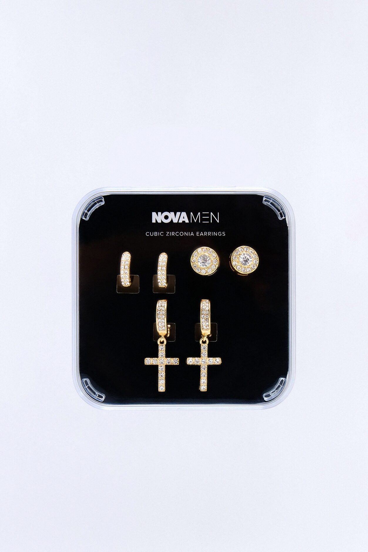 Holy Opulence Iced Cross Earring Set - Gold