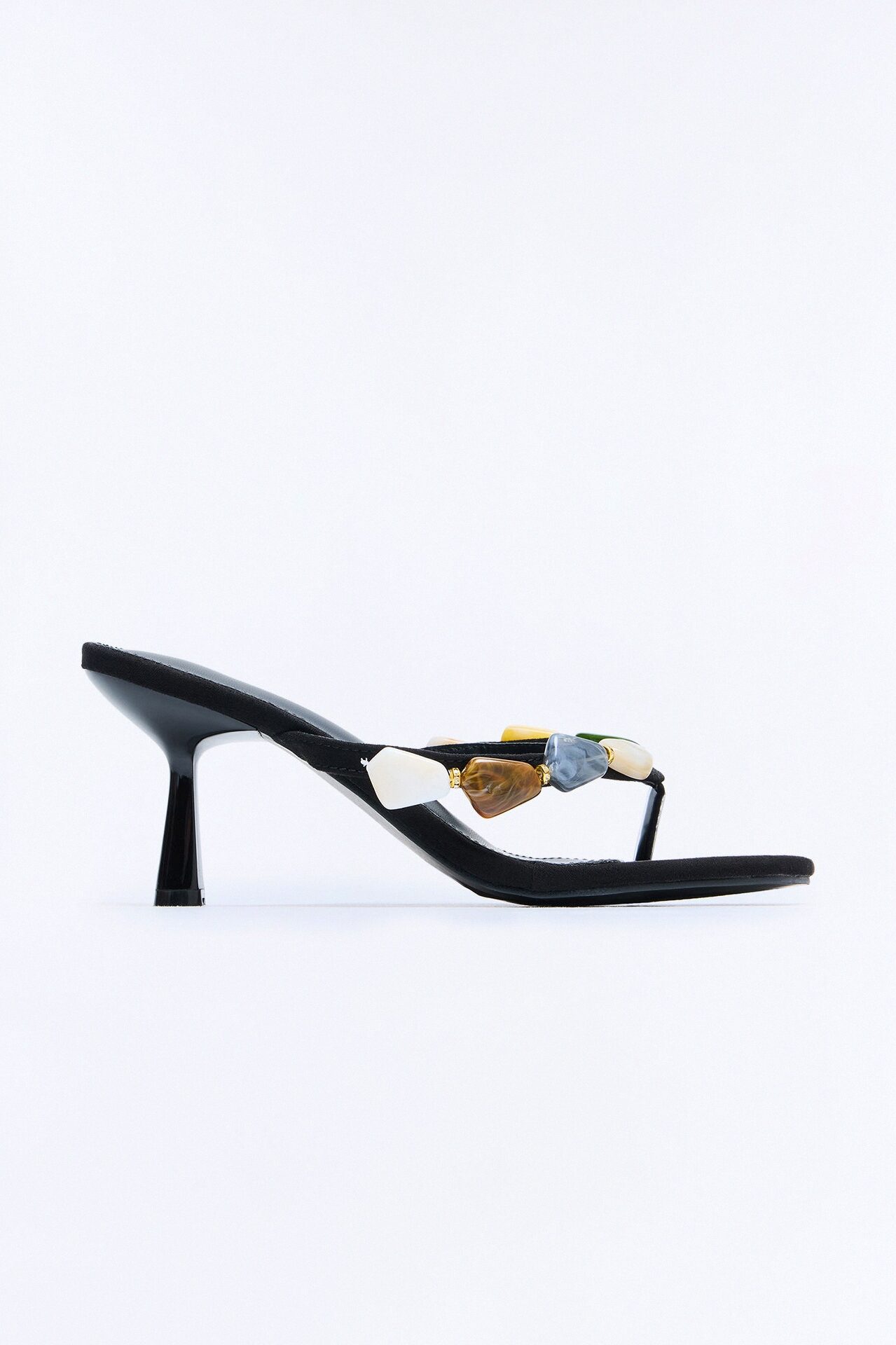 Palora Stone Thong Heels - Black