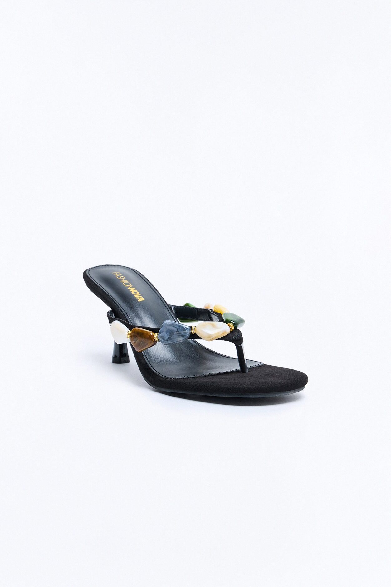 Palora Stone Thong Heels - Black