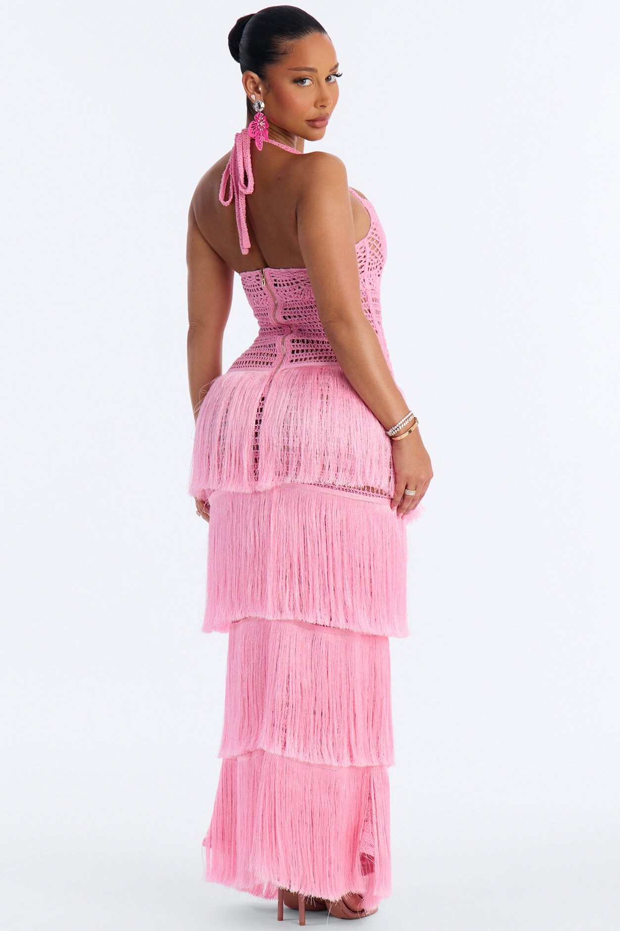 Caught Your Eye Crochet Maxi Dress - Pink