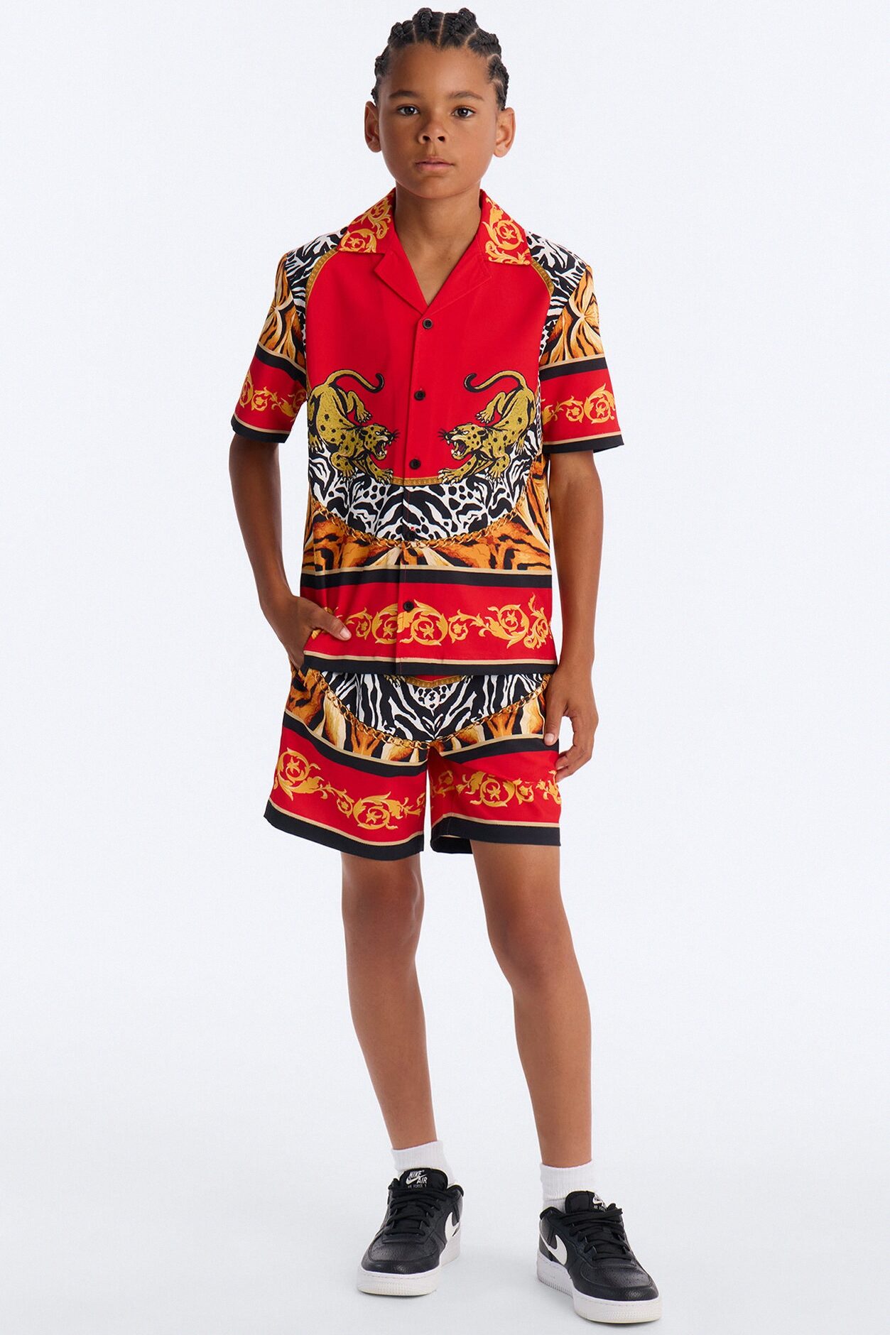 Mini Jungle Royale Baroque Swim Trunk - Red