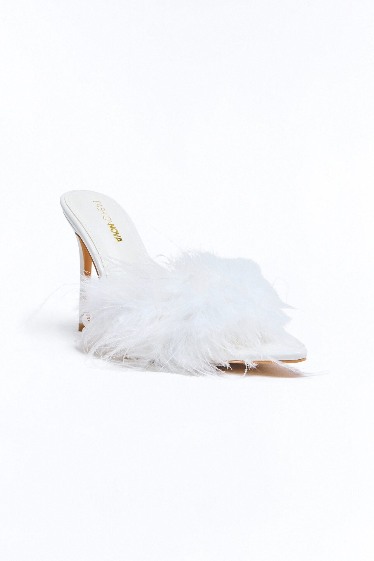 Melani Feather Trim Heels - White