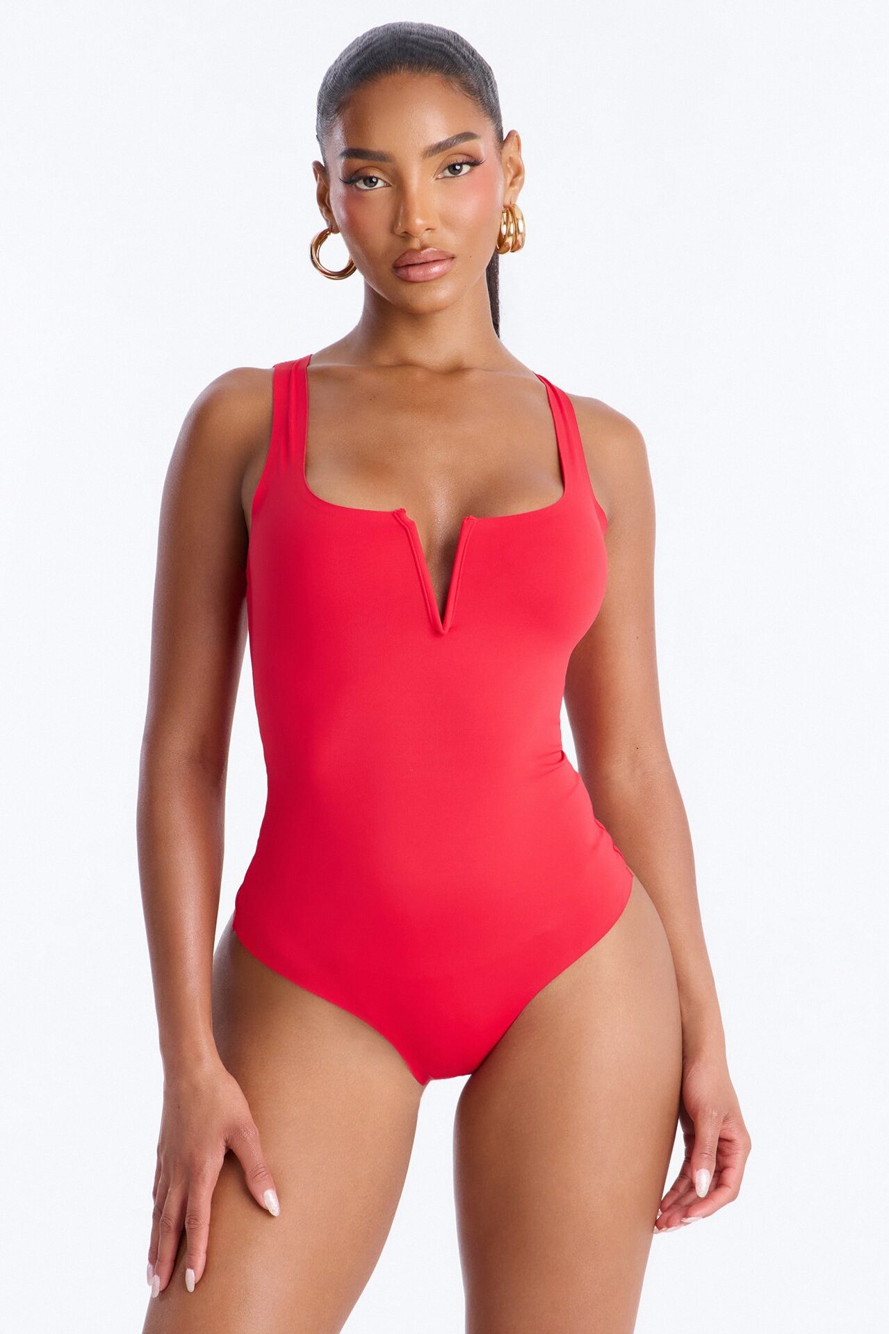 Lania V-Wire Sleeveless Bodysuit - Red