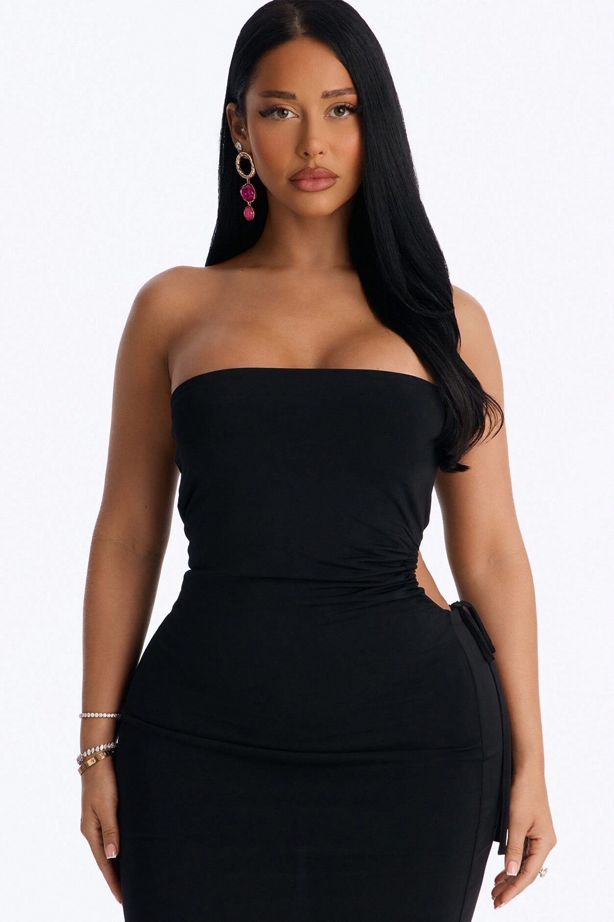 Anastasia Strapless Midi Dress - Black