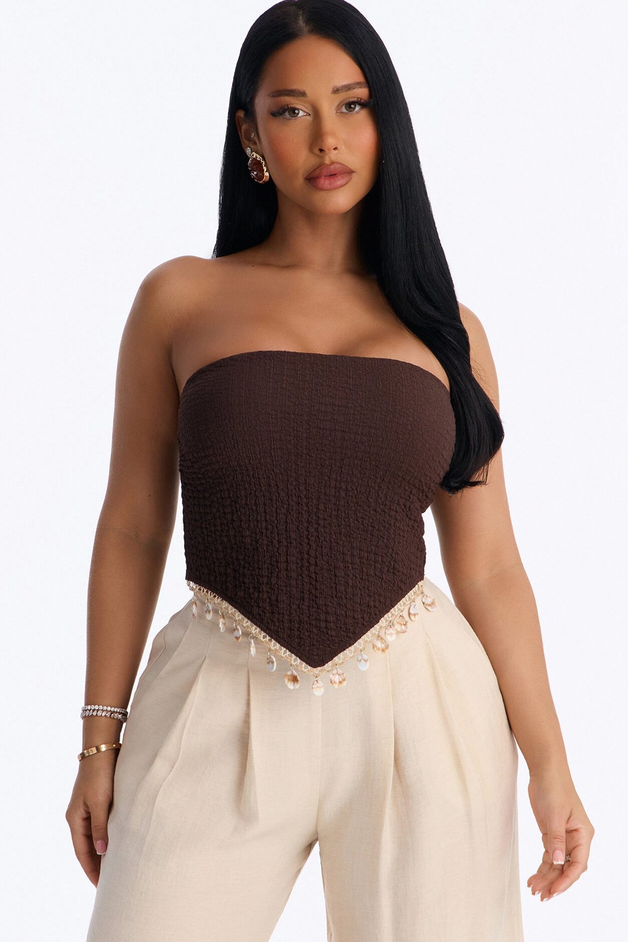 Sally Seashells Textured Tube Top - Chocolate