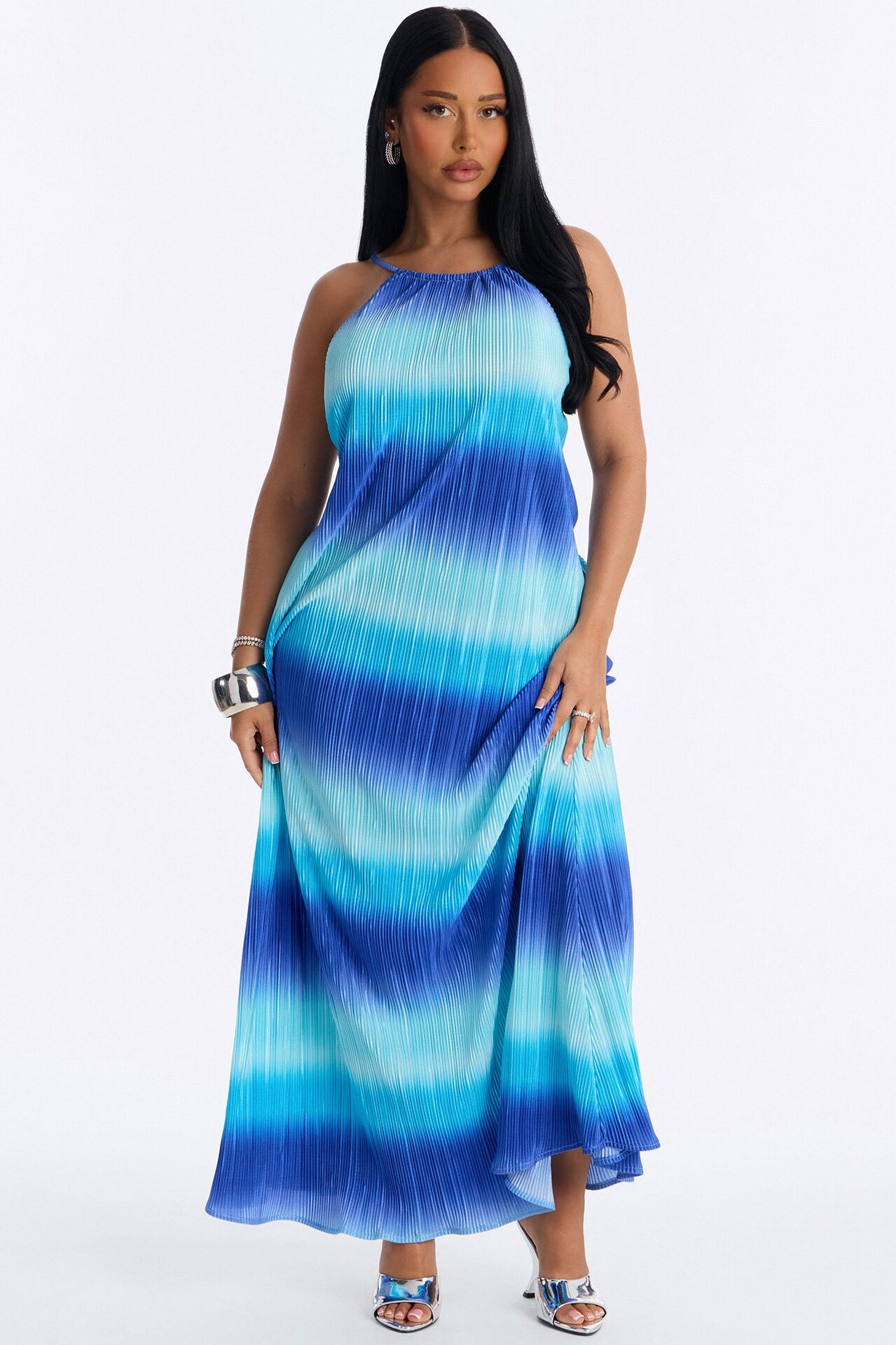 Summer Bliss Plisse Maxi Dress - Blue/combo
