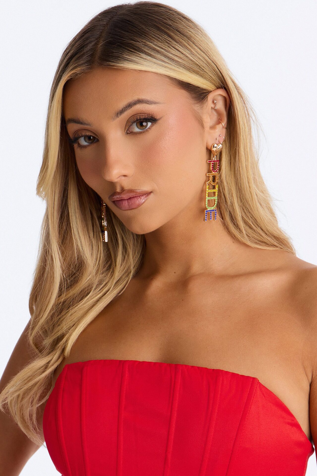 Happy Pride Rhinestone Earrings - Multi Color