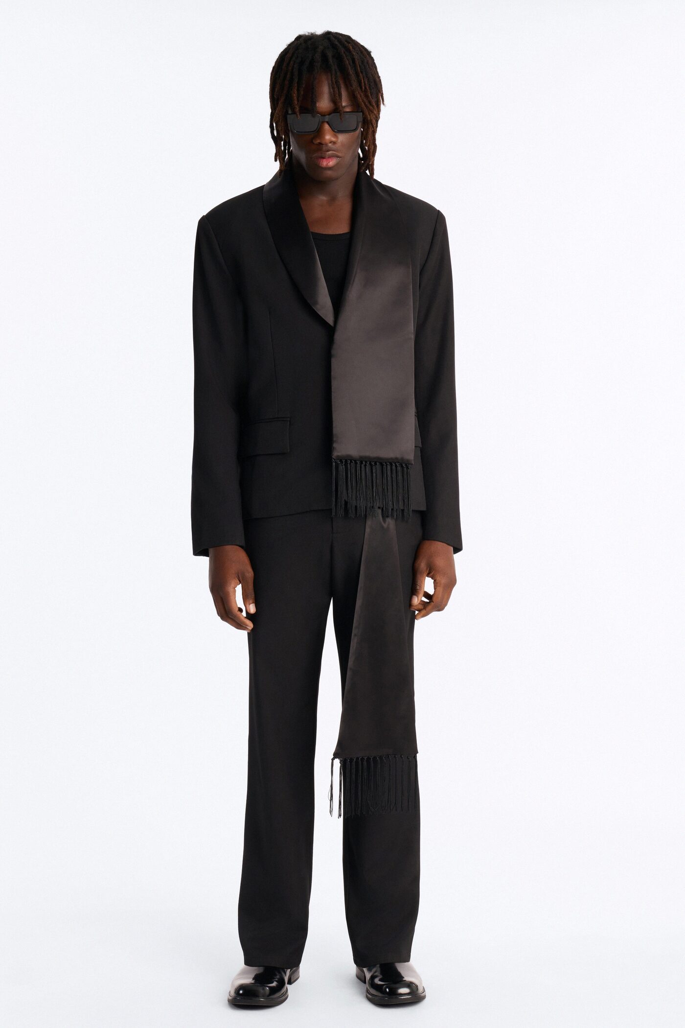 Versailles Luxe Satin Scarf Blazer - Black