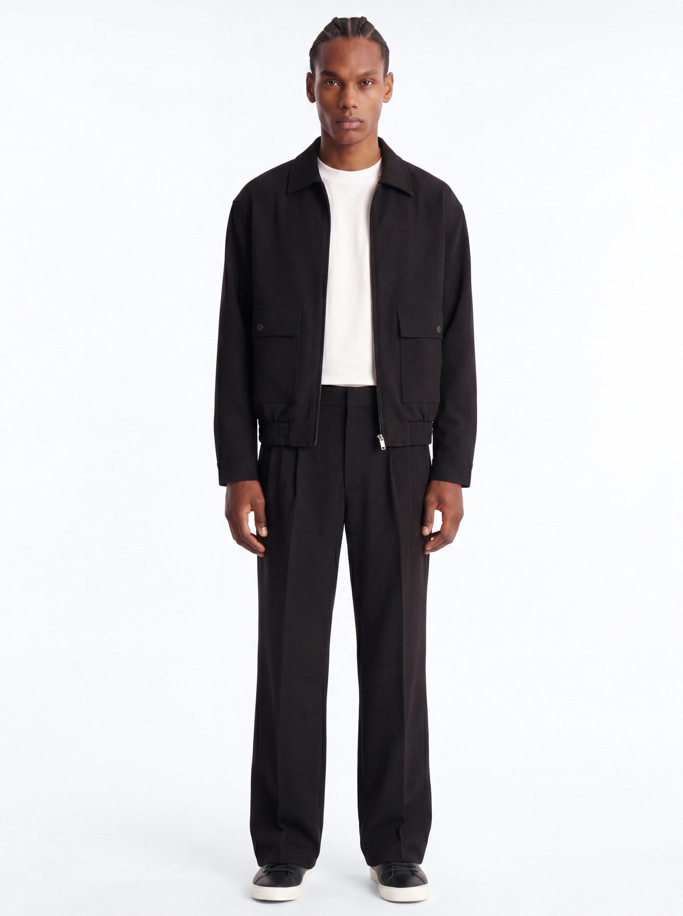 Modern Essential Wide Leg Pleated Hybrid Waist Trouser - Black