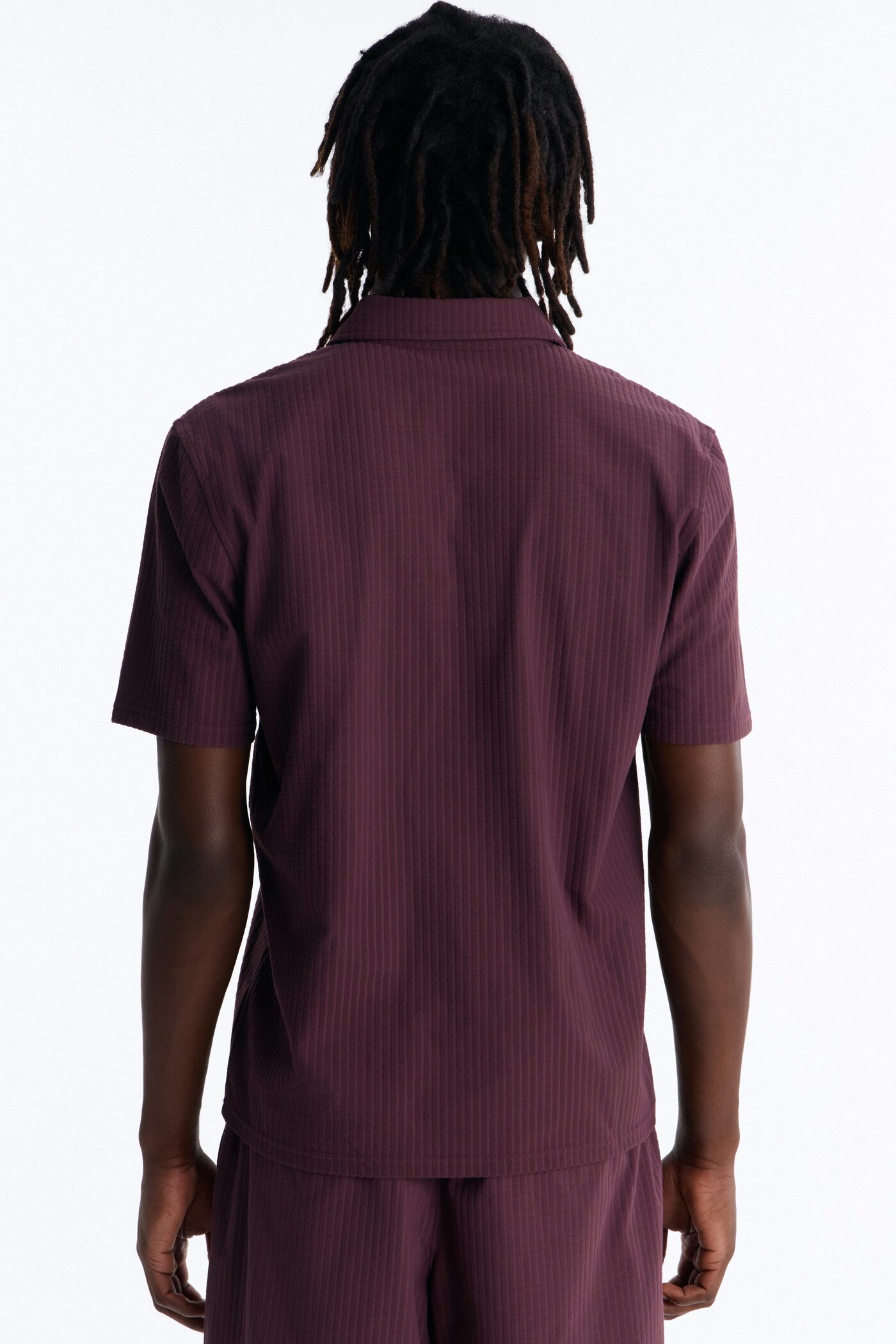 Terrance Textured Stripe Johnny Collar Polo - Wine