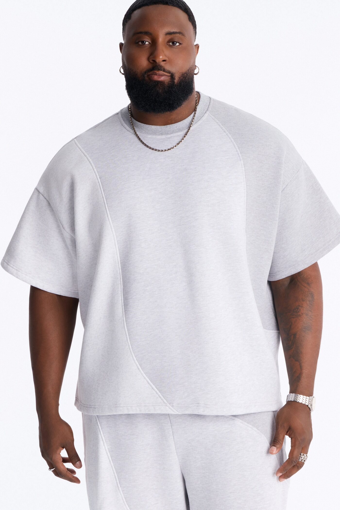 Oversized Neapolitan Paneled Sweatshirt - Grey/combo