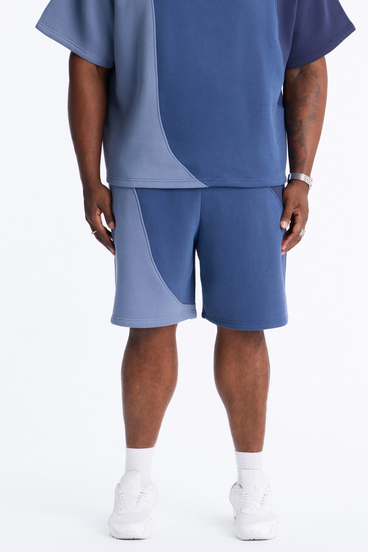 Neapolitan Paneled Relaxed Sweatshort - Blue/combo