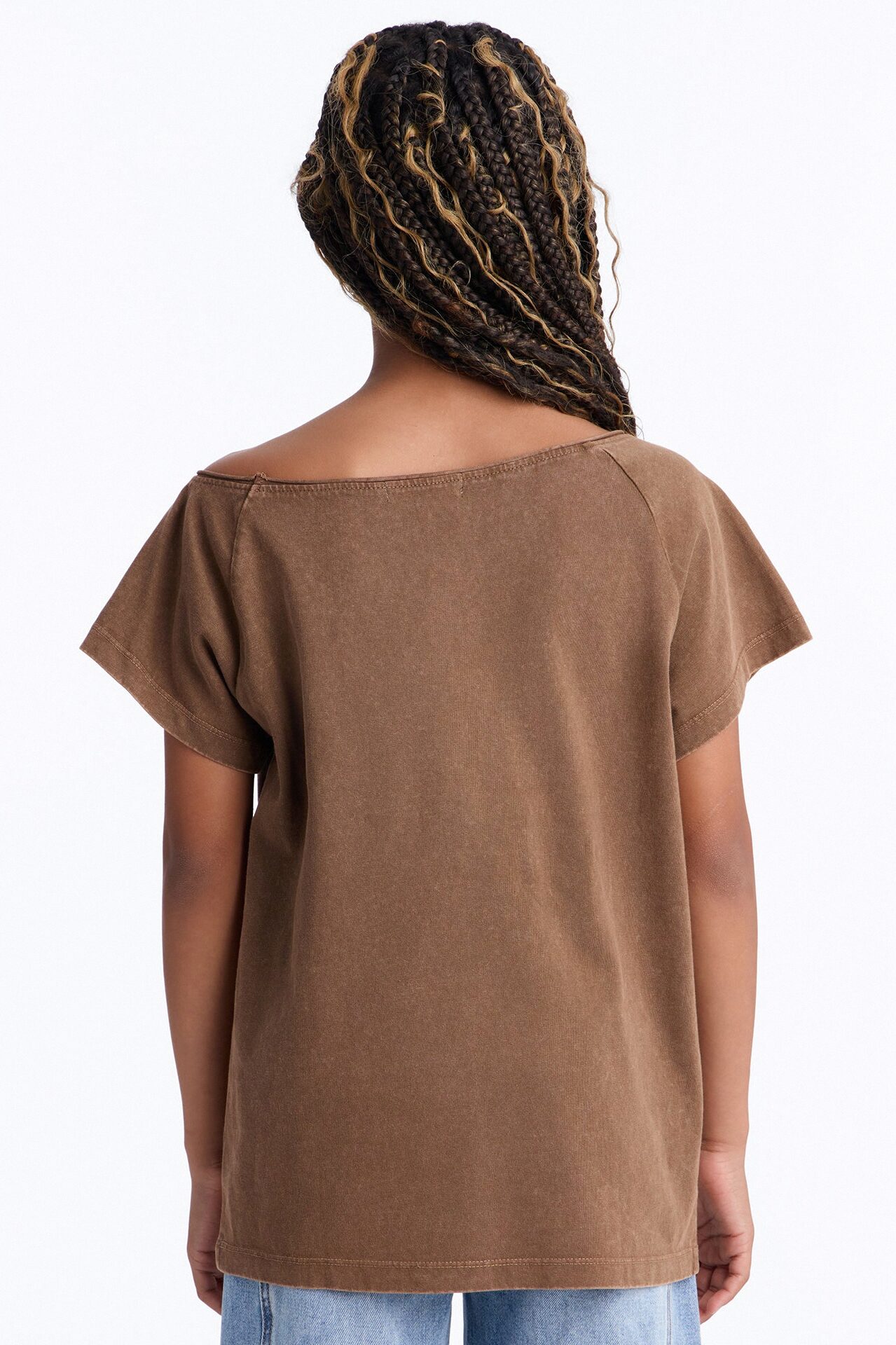 Mini Smiley Face Off Shoulder Tee - Brown