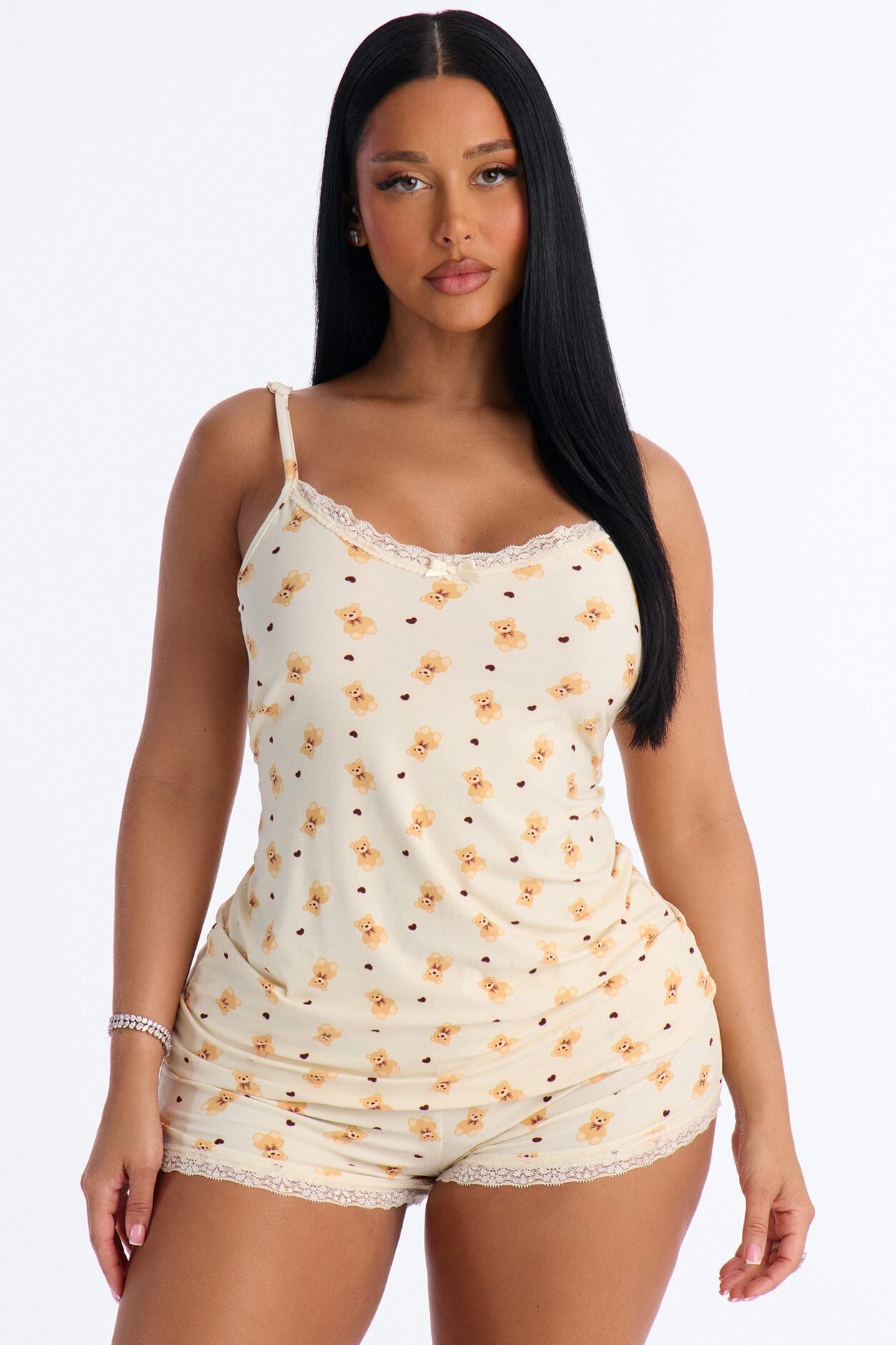 Beary Sleepy 2pc PJ Short Set - Cream/combo