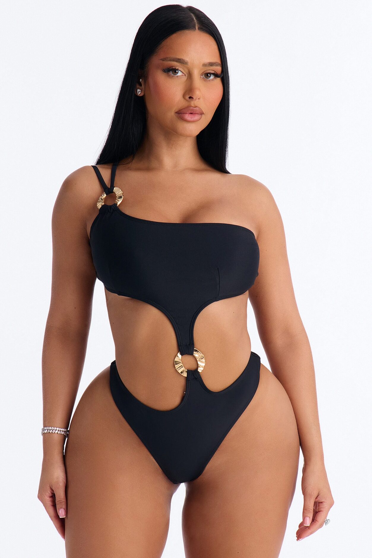 Verina One Shoulder 1 Piece Swimsuit & Sarong Set - Black