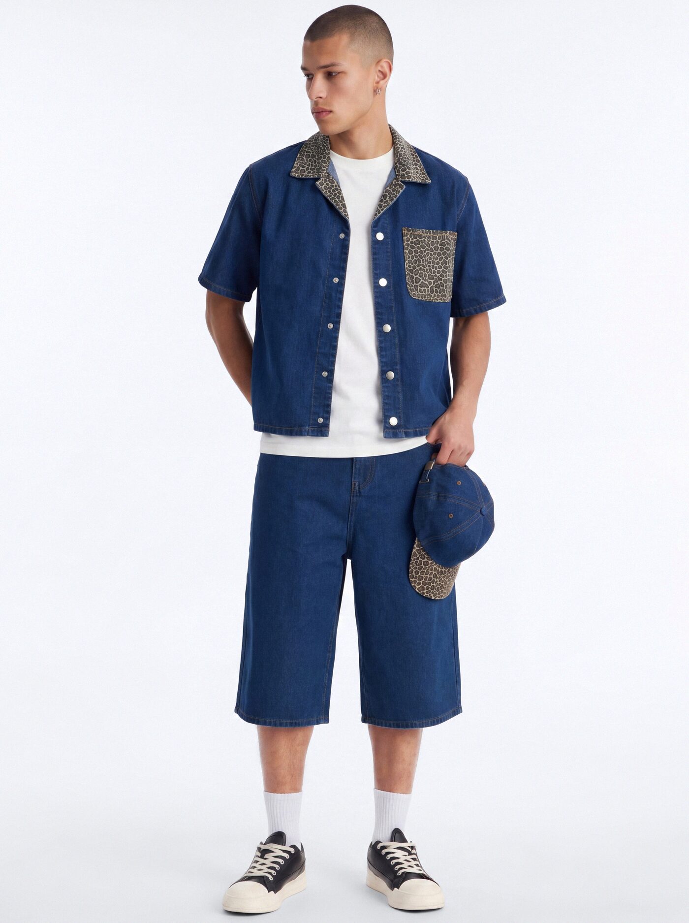 Baggy Vandal Leopard Denim Short - Dark Wash