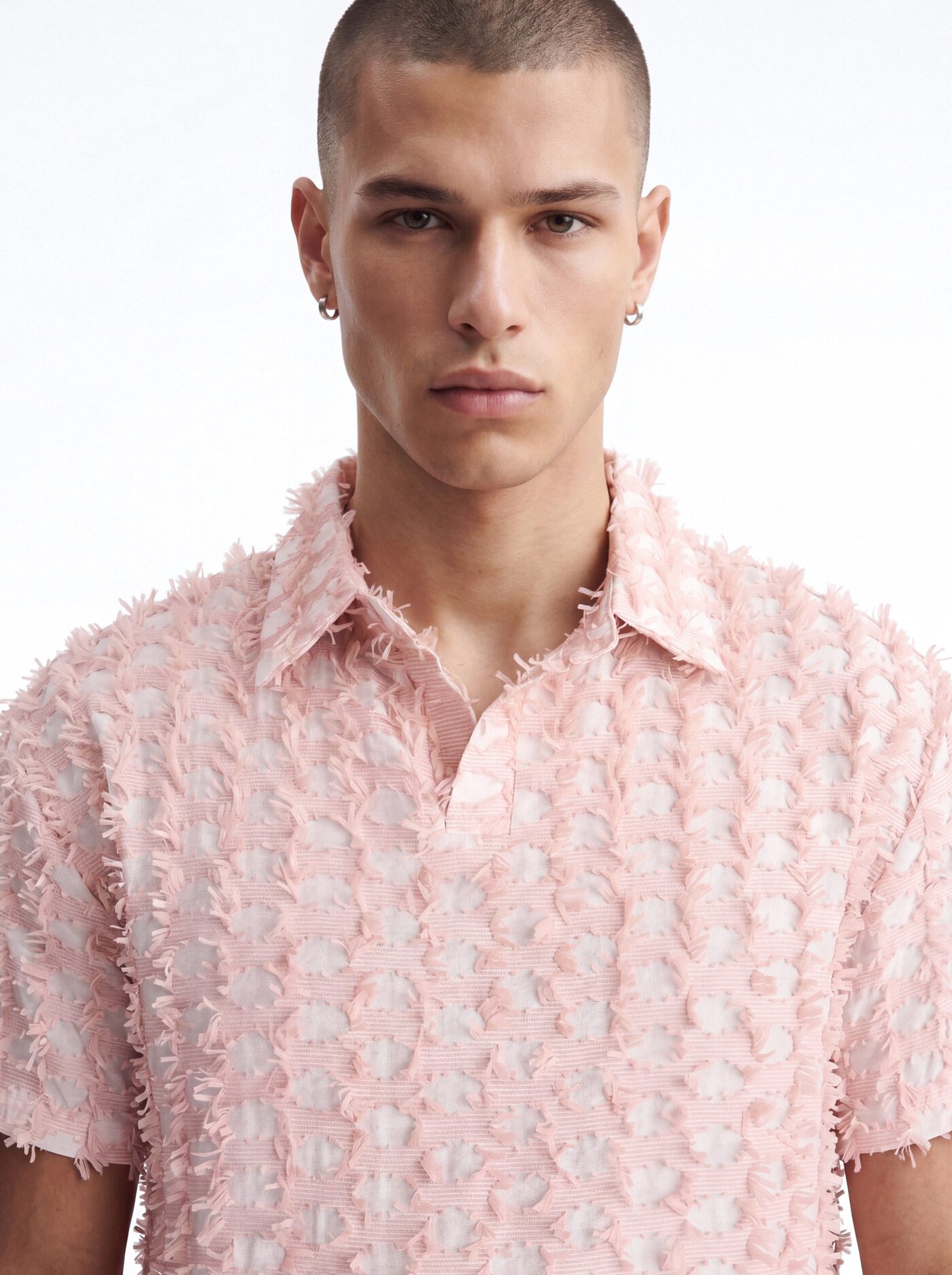 Coral Fringe Johnny Collar Polo - Pink