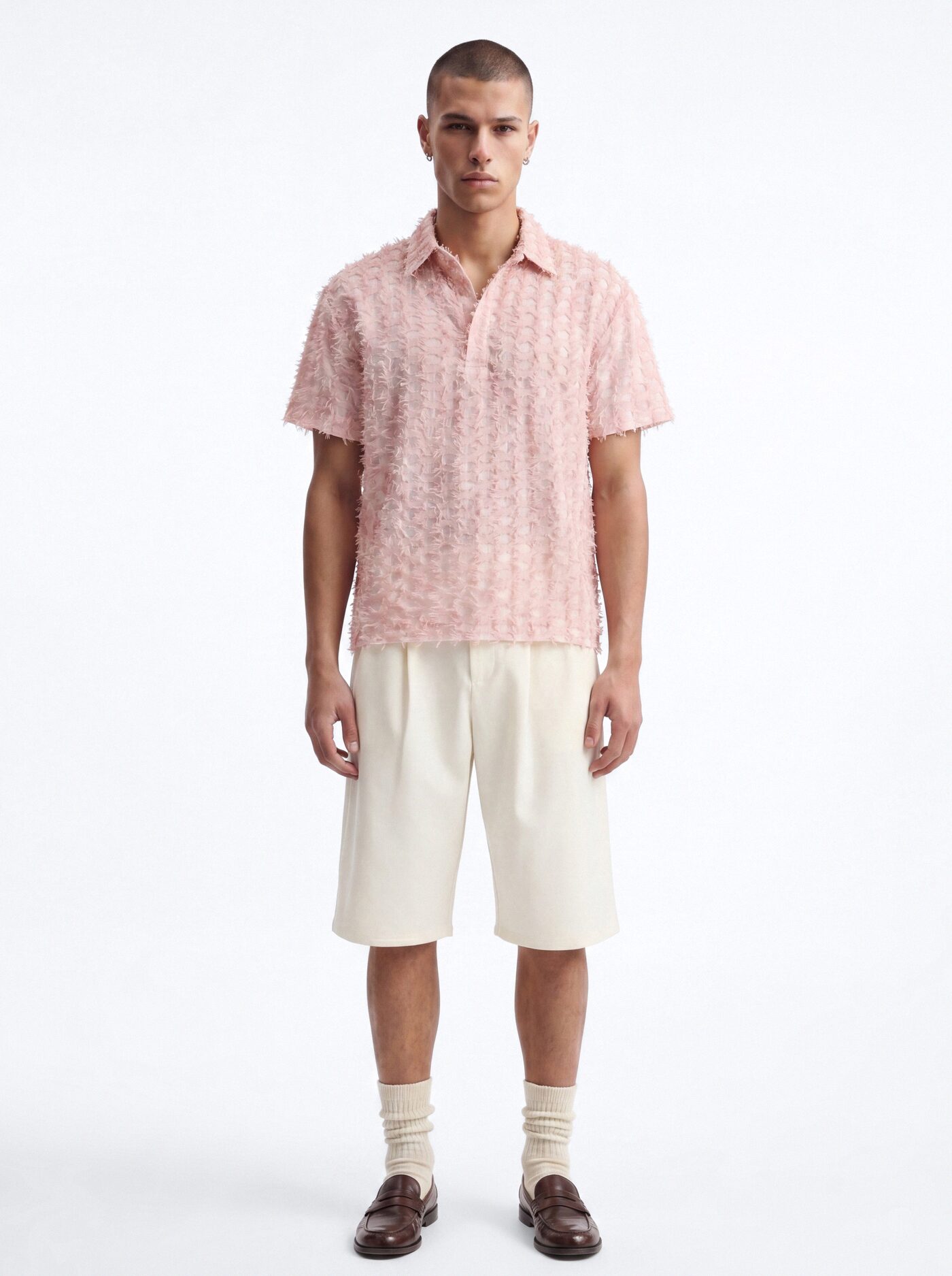 Coral Fringe Johnny Collar Polo - Pink