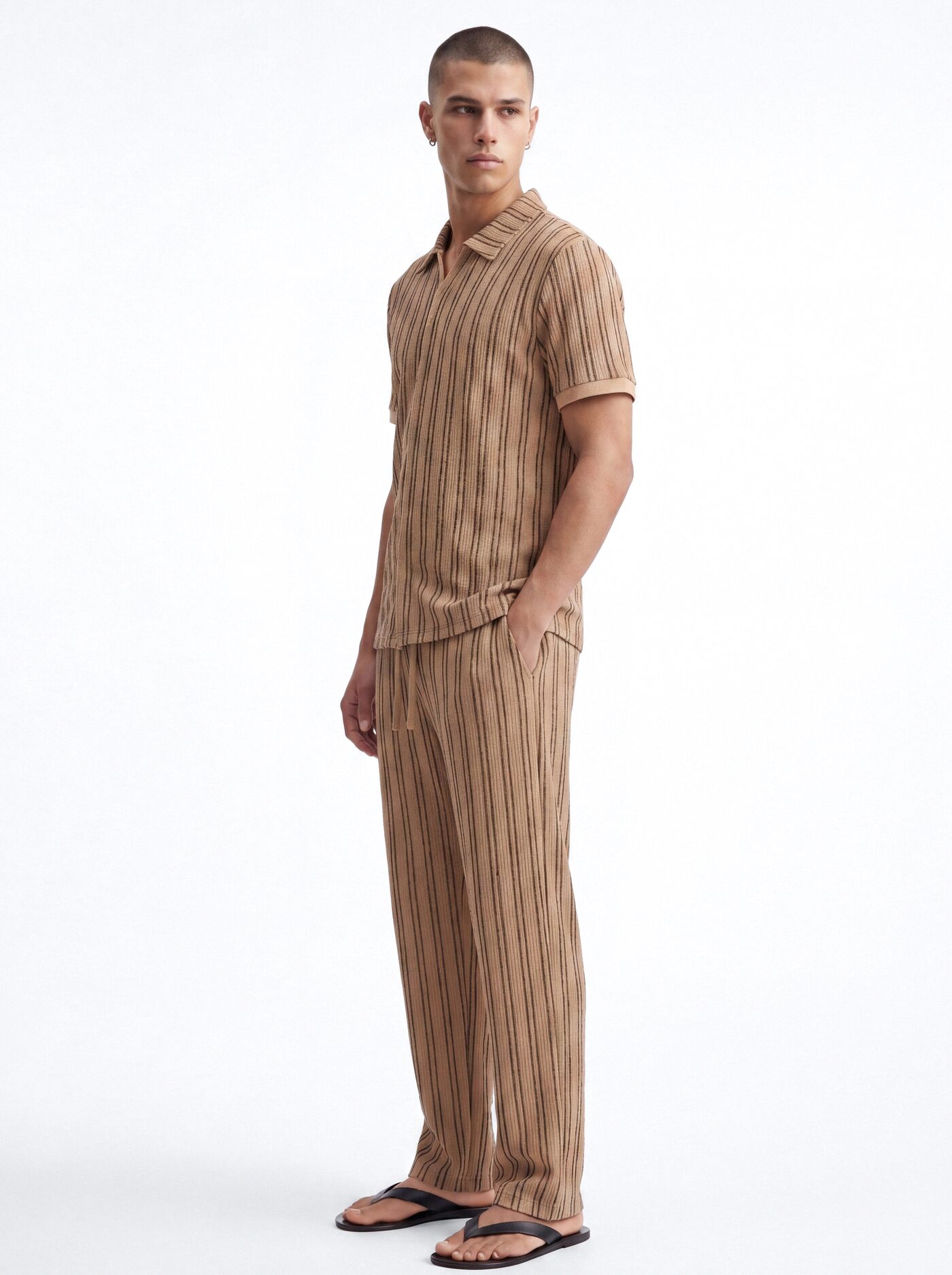 Etched Stripe Relaxed Pant - LightBrown