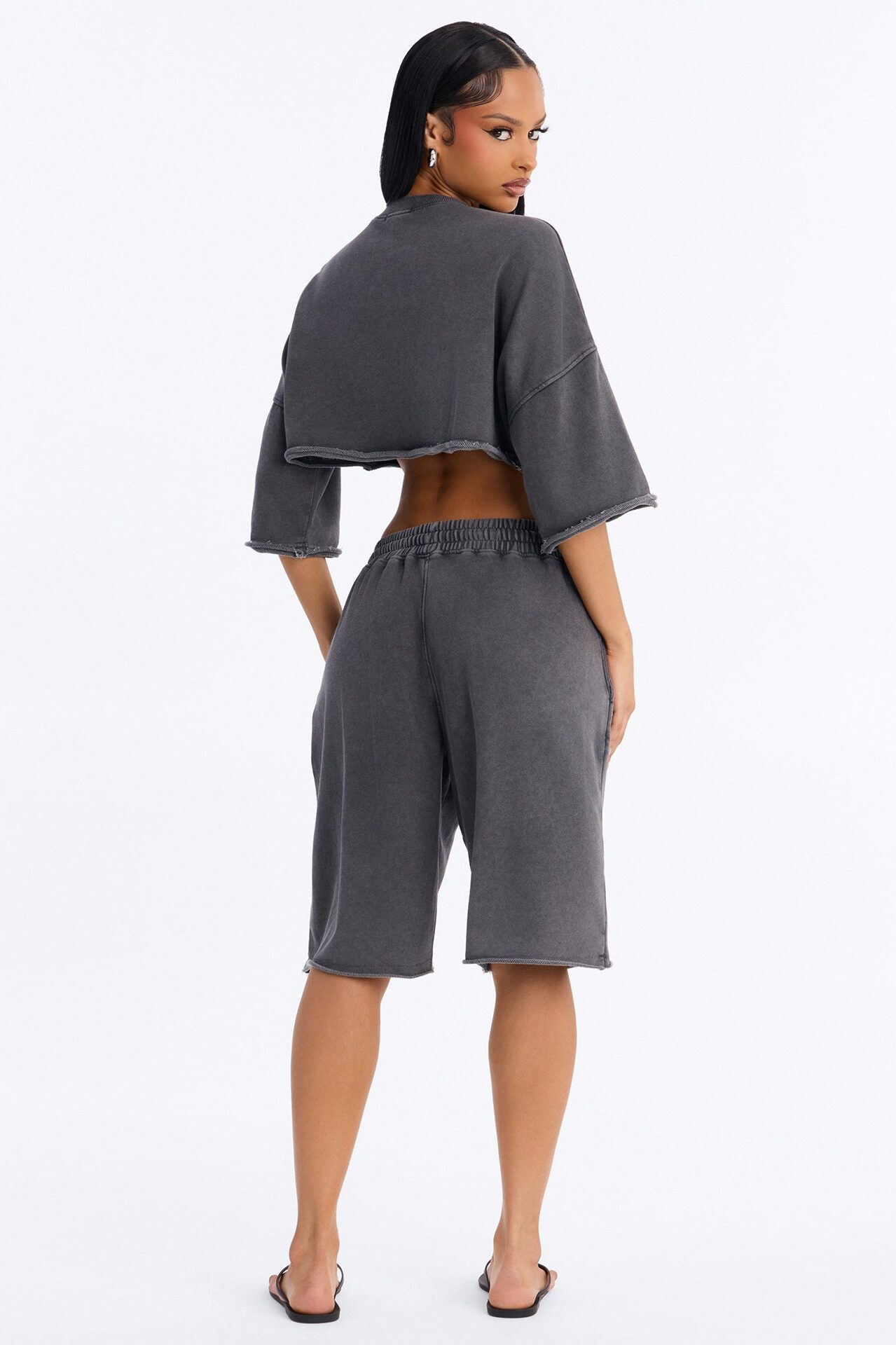 Trina Cropped French Terry Jort Set - Charcoal