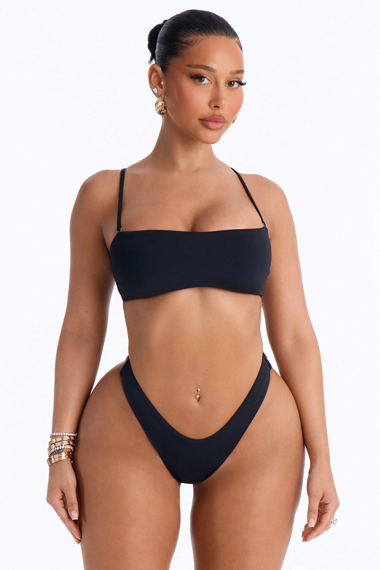 Heat Check 3 Piece Bandeau Bikini & Lace Cover Up Pant Sunsuit - Black