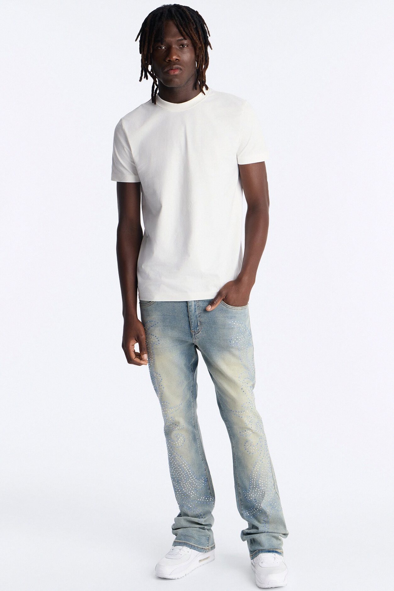 Stacked Skinny Flare Jeweled Sky Rays Jean - Light Blue Wash