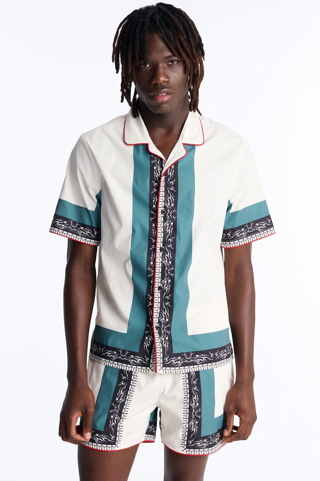 Relaxed Vista Mare Cuban Collar Button Up Shirt - Multi Color
